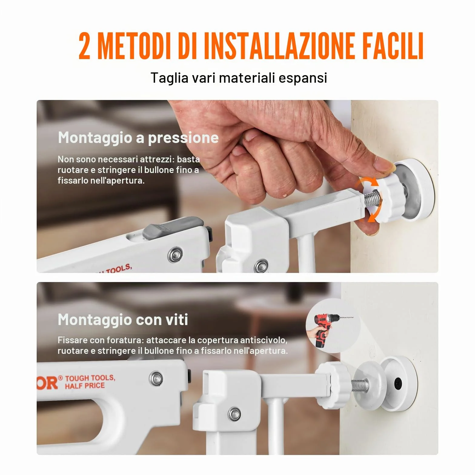 VEVOR Cancelletto di Sicurezza per Bambini Larghezza Espandibile 75-123 cm Altezza 76 cm Cancello per Cani Gatti Scale Porte Corridoi Bianco