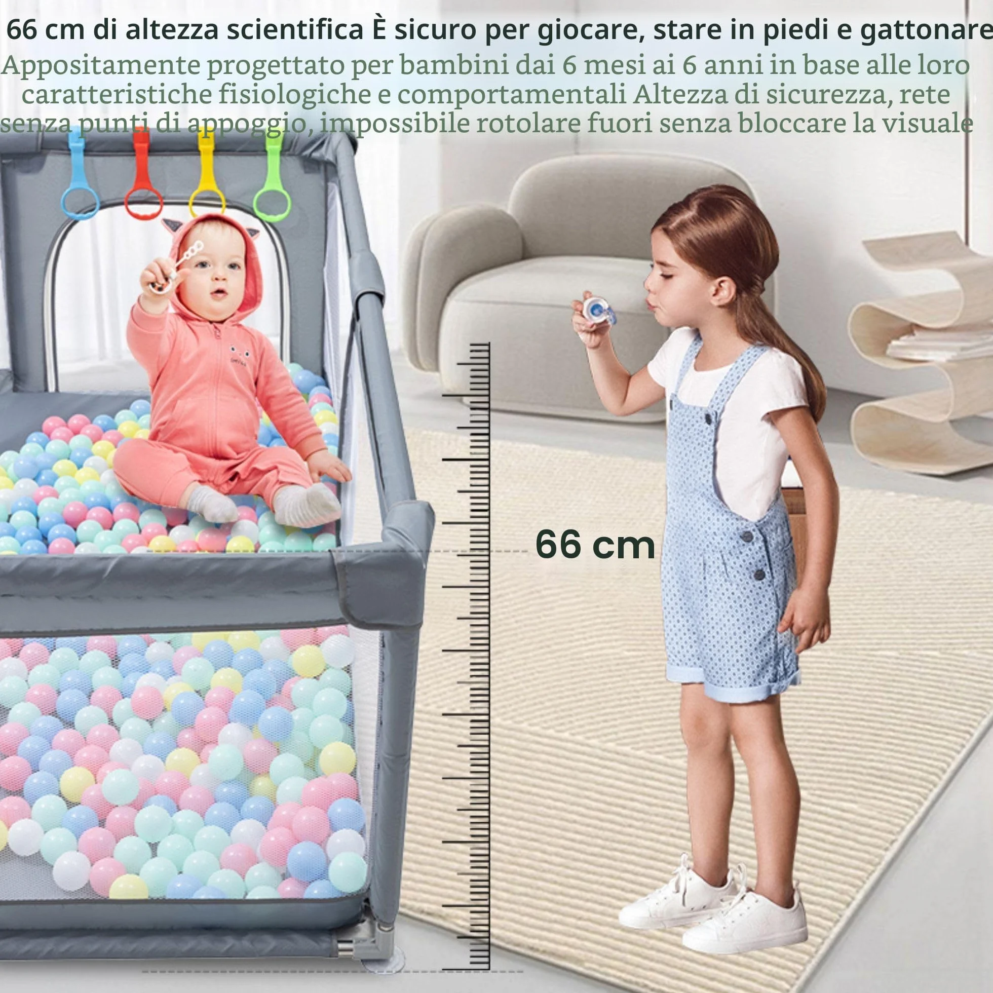 GLOKID Parco per bambini modulabile 180 x 200 cm con borsa di stoccaggio e gancio