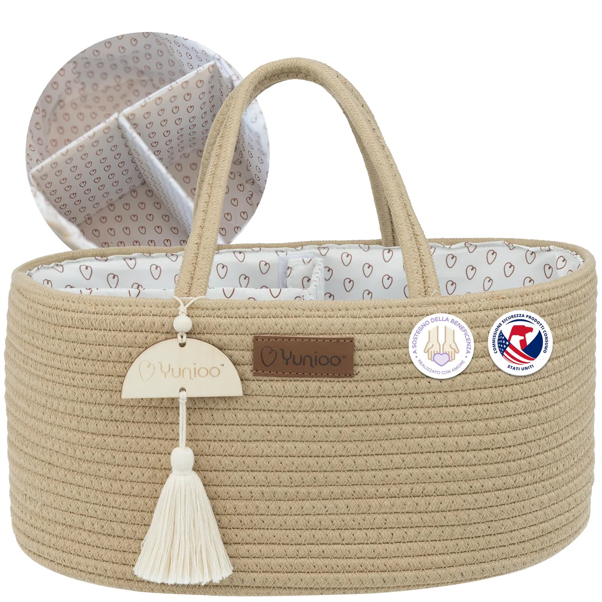 Yunioo Cestino Porta Pannolini, Organizer Fasciatoio per Neonati, Cesto Prodotti Neonato con Maniglie Robuste, Scomparti Staccabili, Regalo Nascita Bimba o Bimbo