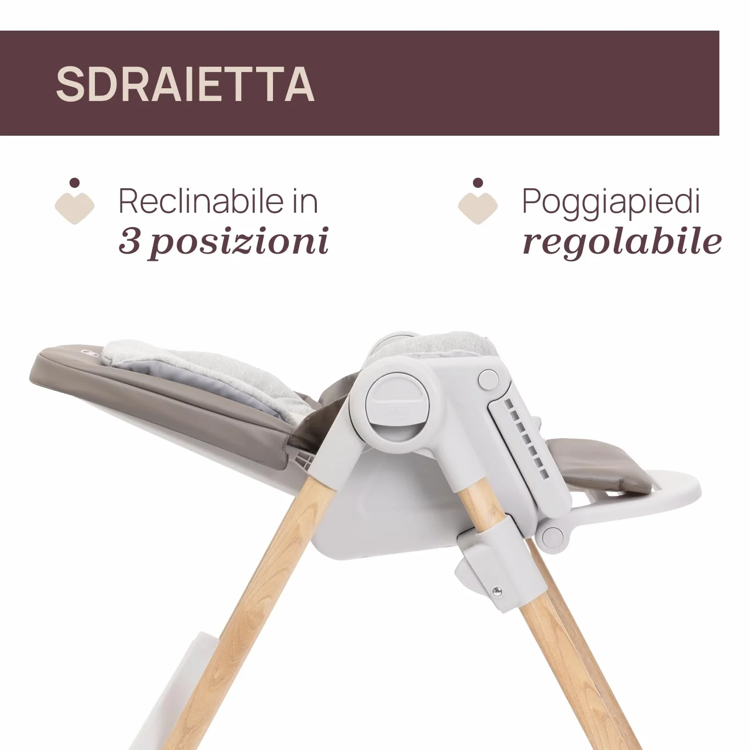 Chicco Polly Armonia Seggiolone Evolutivo Pappa Bambini 0-40 kg Sedia Evolutiva Reclinabile Altezza Poggiapiedi Regolabili 4 Ruote Compatto Marrone