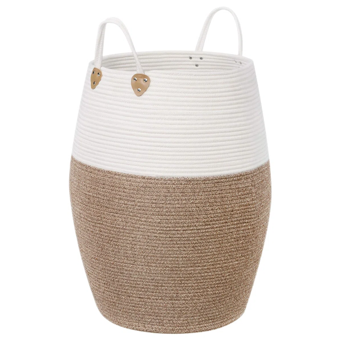 SONGMICS Cesto in Corda di Cotone, Cestello Portaoggetti con Maniglie, Portabiancheria da 125L, per Abiti Giochi Coperte, Salotto Camera da Letto, 50 x 65 cm (Diam. x A), Marrone e Beige LCB421N01