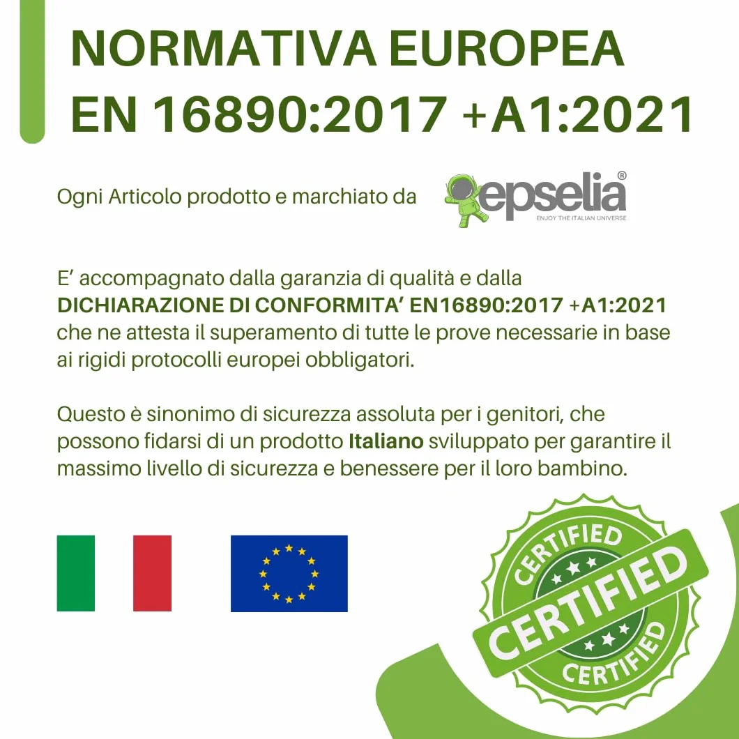 EPSELIA Materasso Lettino per Bambini Pieghevole BAMBU' BIO con Borsa per Viaggio o Campeggio, cm 60x120 H6 Certificato Antisoffoco EN16890:2017 Poliuretano con Fori CertiPUR™ OEKO-TEX®