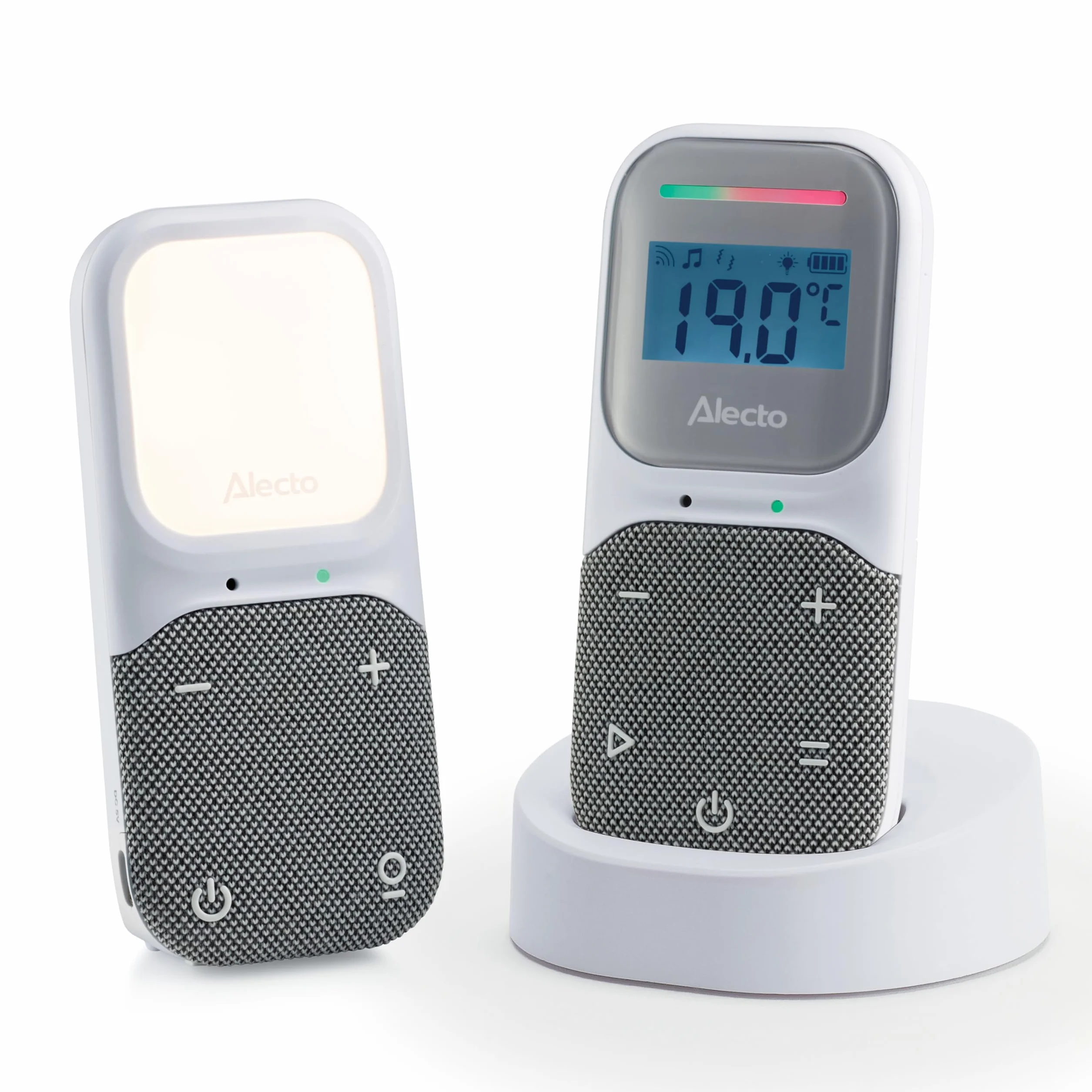 Alecto DBX140 Moderno baby monitor Full Eco Audio DECT display luce notturna Bianco Grigio