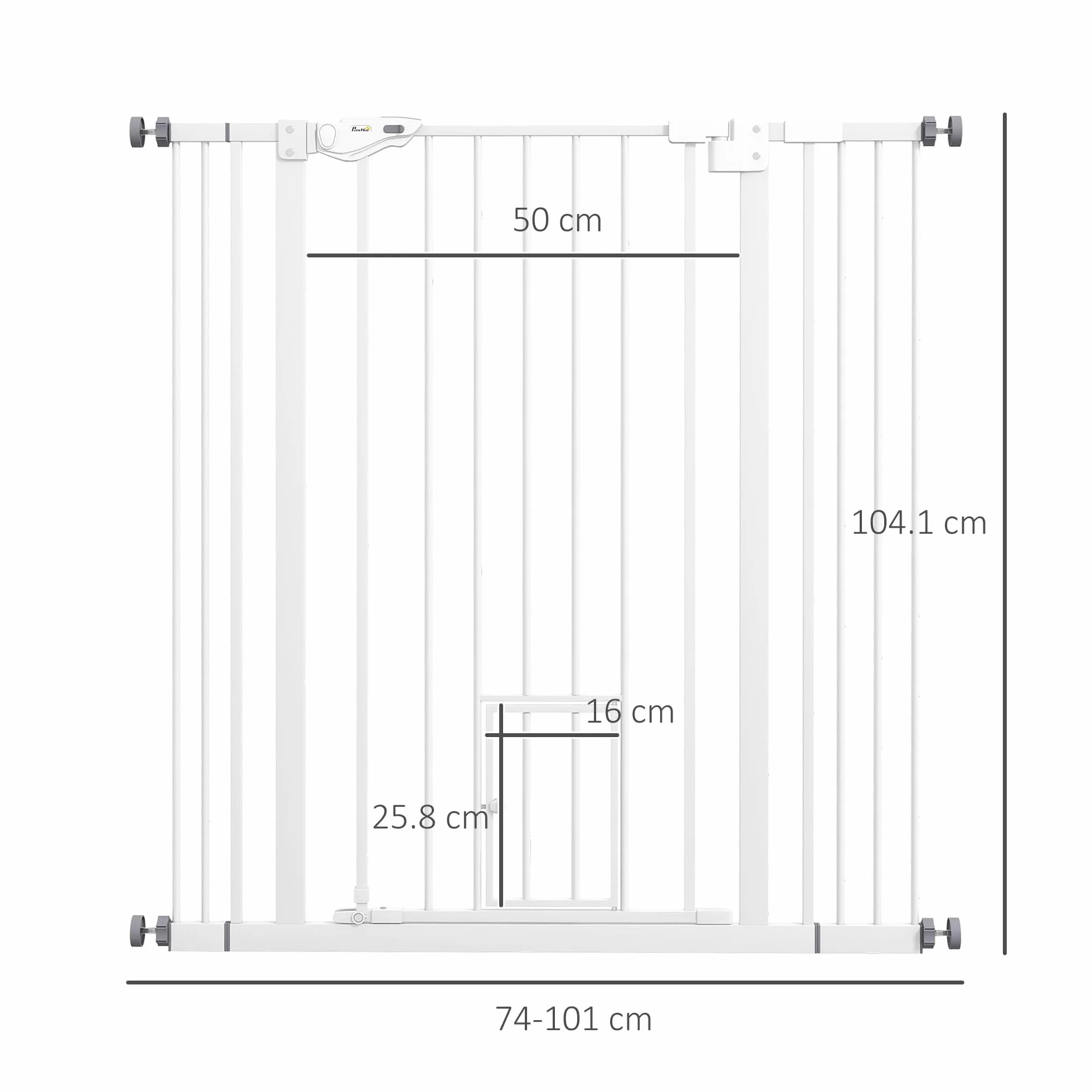 PawHut Cancellino per Cani Regolabile con Porta Piccola, Barriera con Chiusura Automatica, 74-101x104.1 cm, Bianco