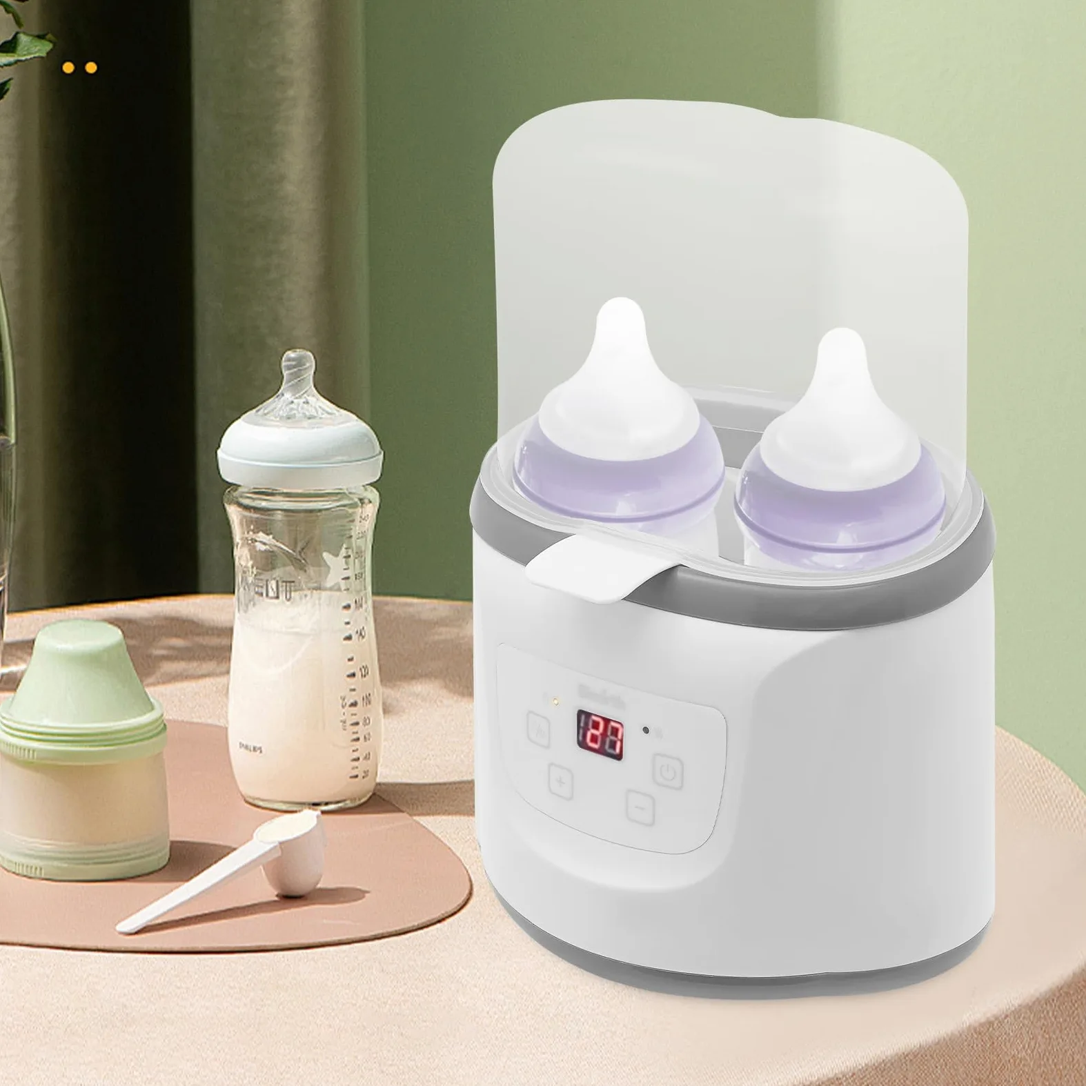 Scaldabiberon Baby 6 in 1, sterilizzatore per biberon con controllo della temperatura, protezione di spegnimento e display a LED, funzione di mantenimento del calore, scongelamento per famiglie,