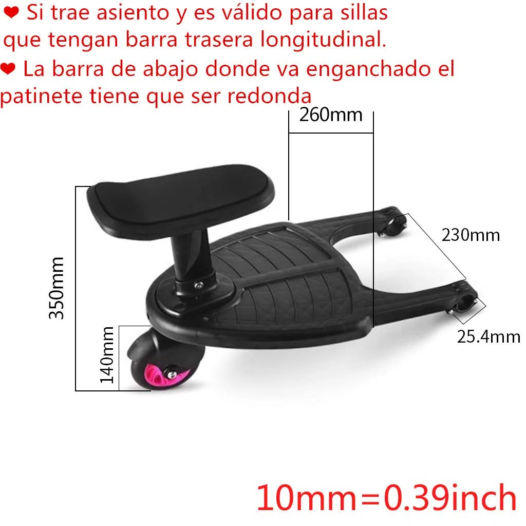 Piattaforma Passeggino con Sedile Monopattino Carrello Rimovibile e Assemblabile (Rosa)