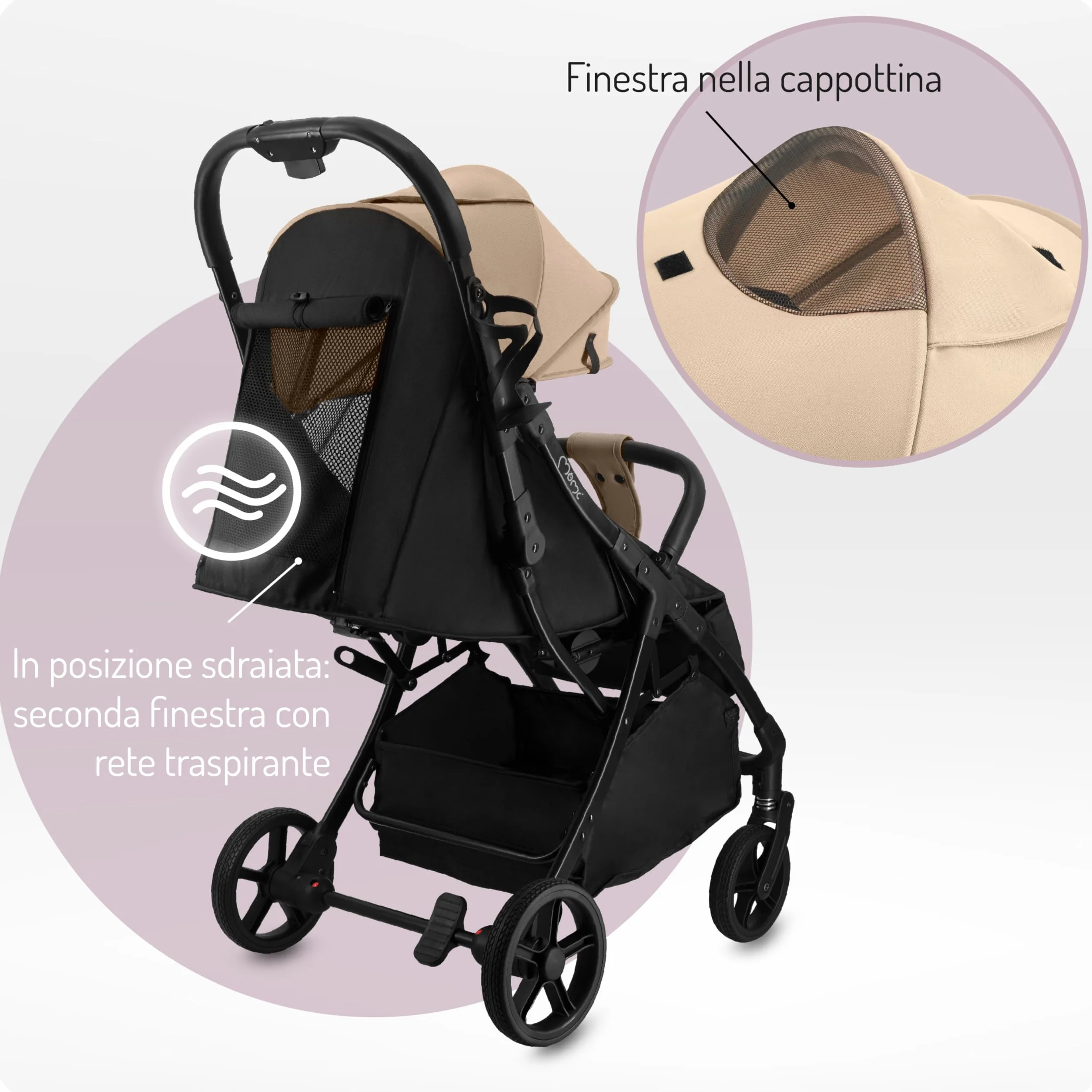MoMi PAOLA Passeggino per Bambini 6-22 kg Compatto Leggero Chiusura Automatica Cinture 5 Punti