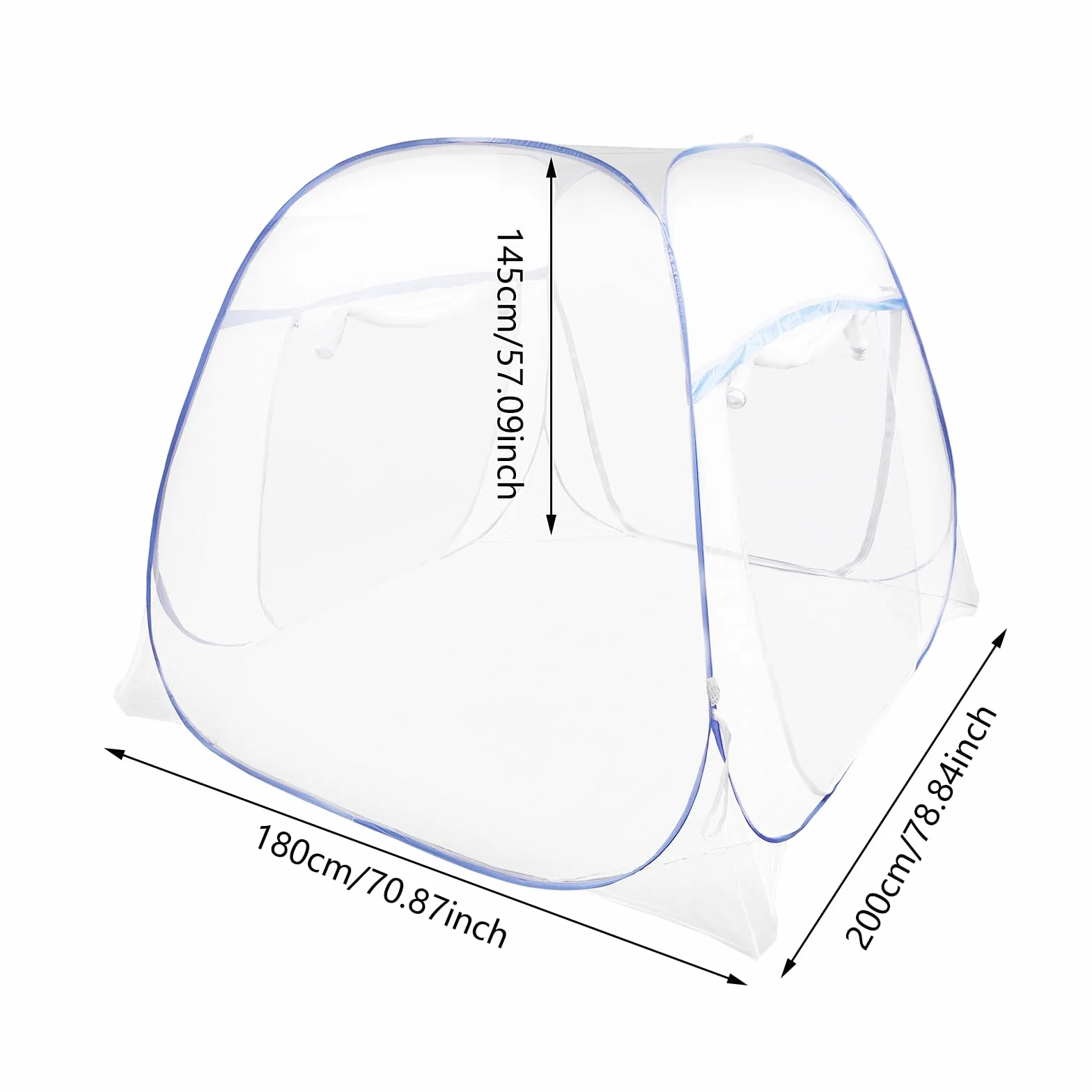 Zanzariera per letto pop-up a doppia porta, portatile, con bordo a doppia porta, tenda da campeggio, 198 x 180 x 160 cm, blu, per attività all'aperto, campeggio, viaggi, camera da letto