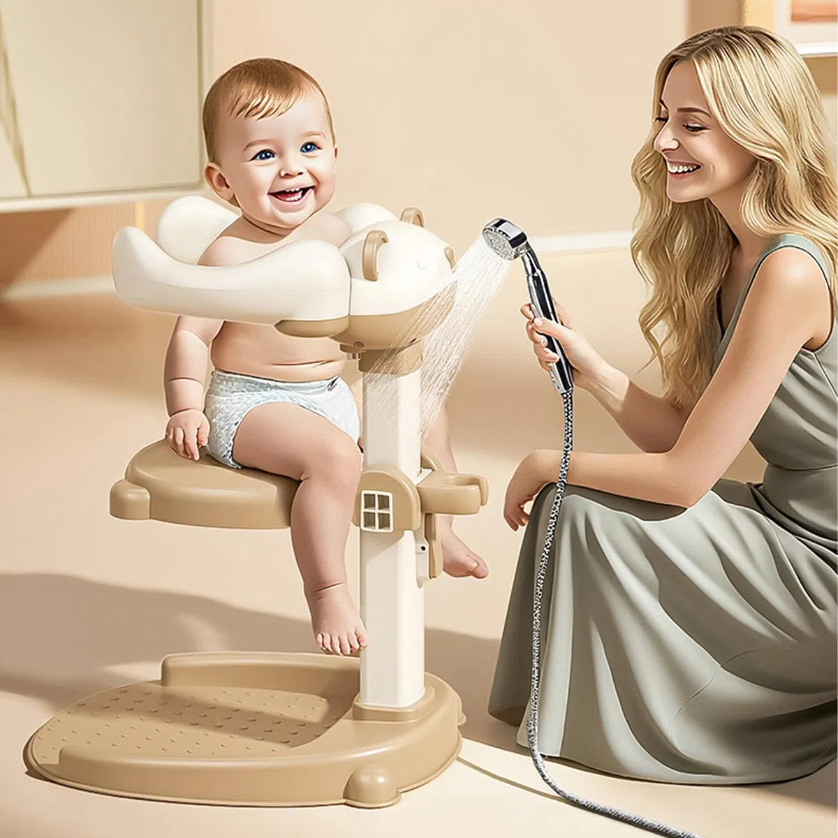 Supporto per doccia per bambini dai 6 mesi in su regolabile in altezza Doccia in piedi Supporto per neonati Portatile Portatile Aiuto in piedi