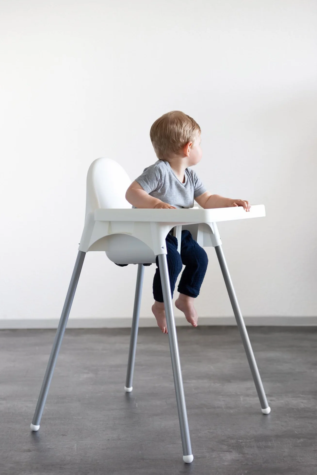 Ikea Antilop Seggiolone bianco metallo con vassoio cintura sicurezza