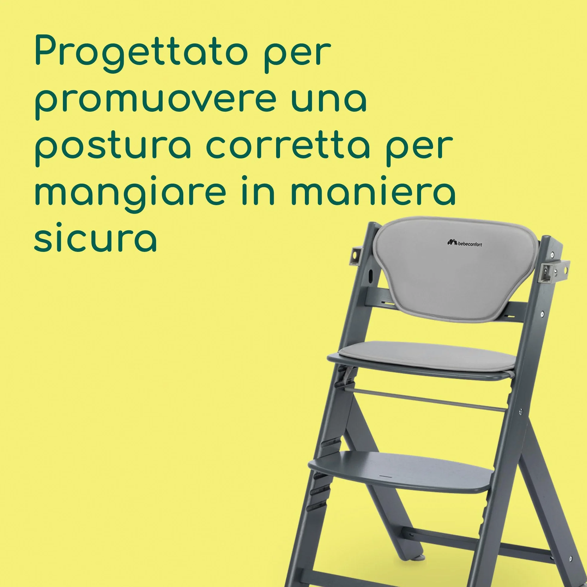 Bebeconfort Timba 2 Seggiolone Pappa Evolutivo in Legno, 6+ Mesi, Fino a 110 kg, Regolabile in Altezza, Grey Mist