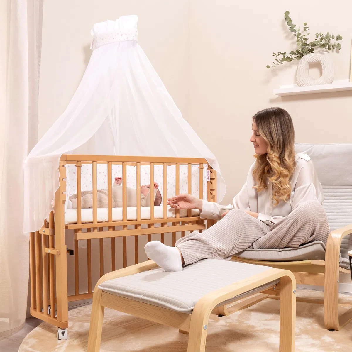 babybay Zanzariera e cielo piqué con nastro adatto per tutti i modelli fino a 96 cm di lunghezza, bianco stelle grigio perla