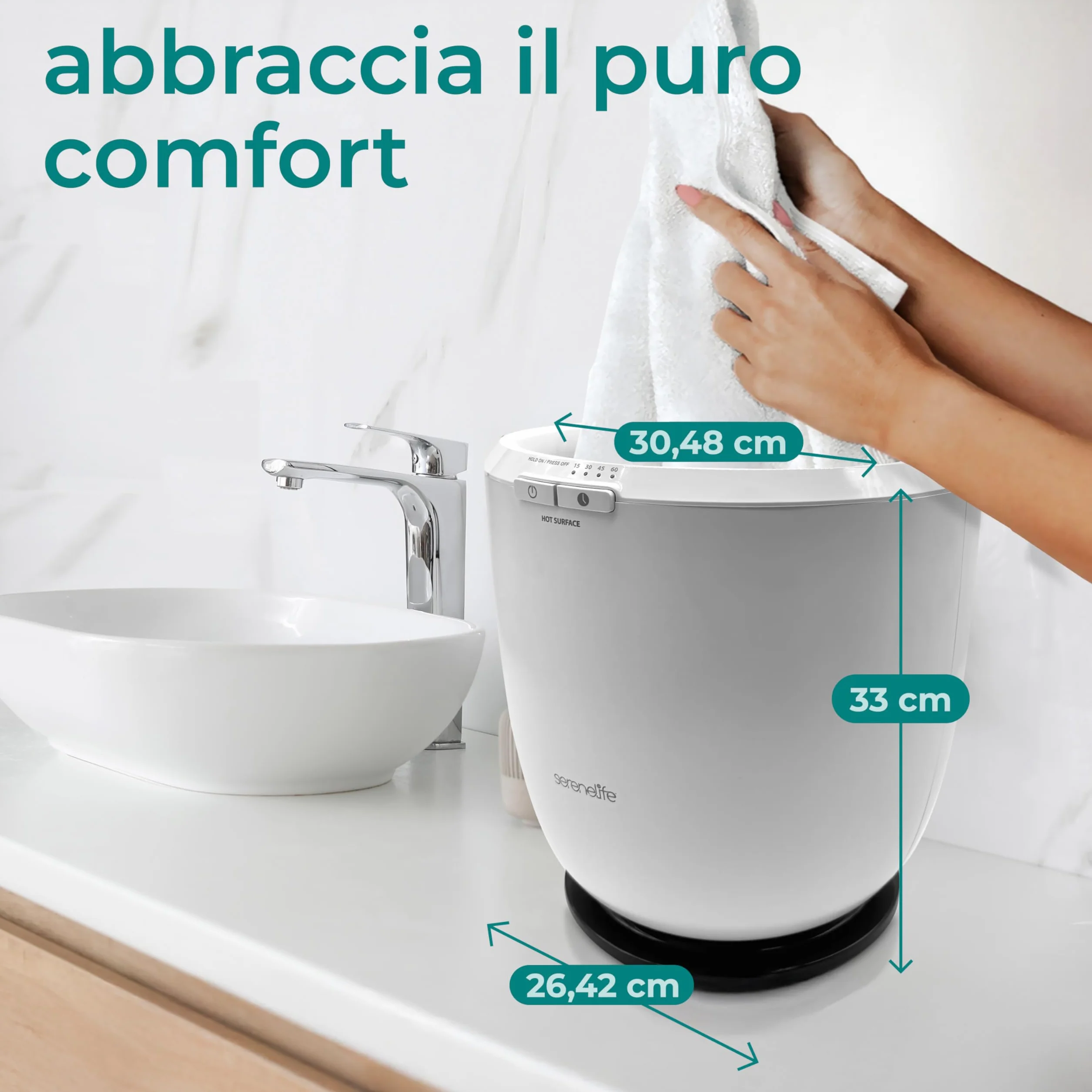 SereneLife Scaldasalviette Elettrico 12L 500W Autospegnimento Asciugamano Coperta Accappatoio