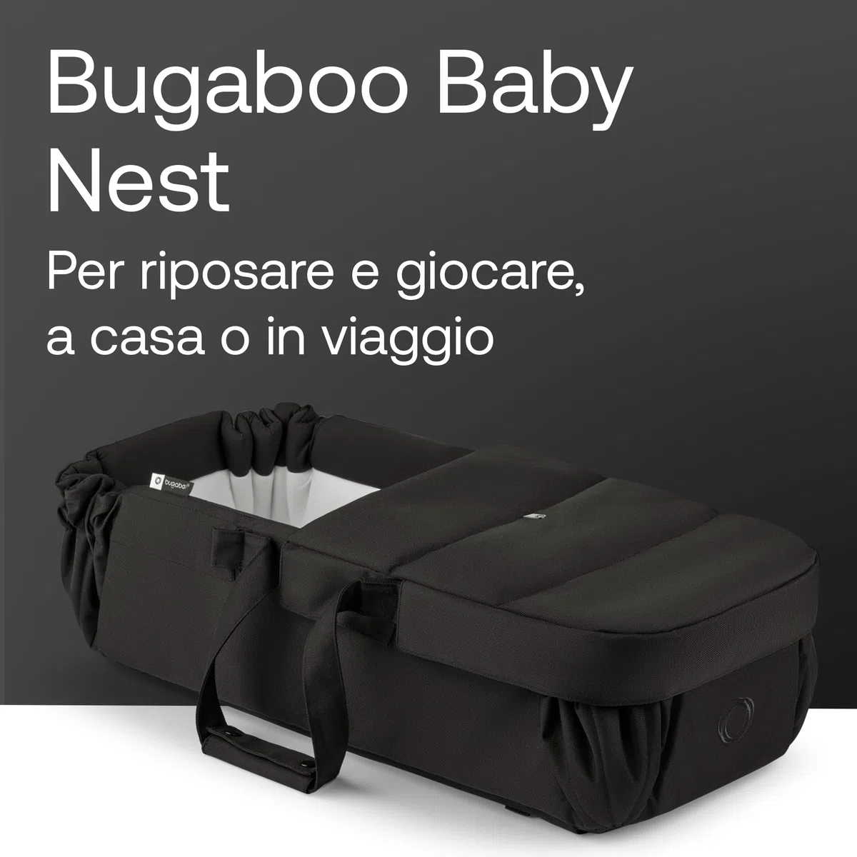 Bugaboo Baby Nest, Culla Portatile 2in1 e sacco a pelo con manici, diventa materassino di cotone e tappeto da gioco, compatibile con passeggini, reclinabile per neonati – Heritage Black