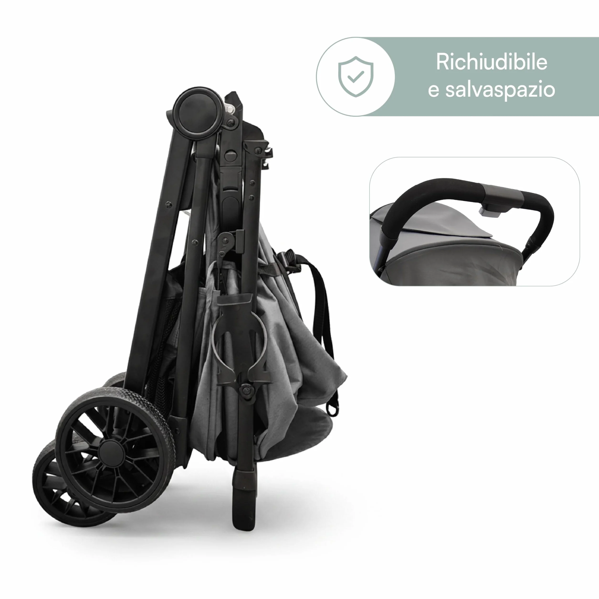 Passeggino Leggero Richiudibile 22 kg, Chiusura Salvaspazio, Schienale Reclinabile, Cappotte Estensibile, Cintura 5 Punti, Cesto Tasca Portaoggetti Grigio