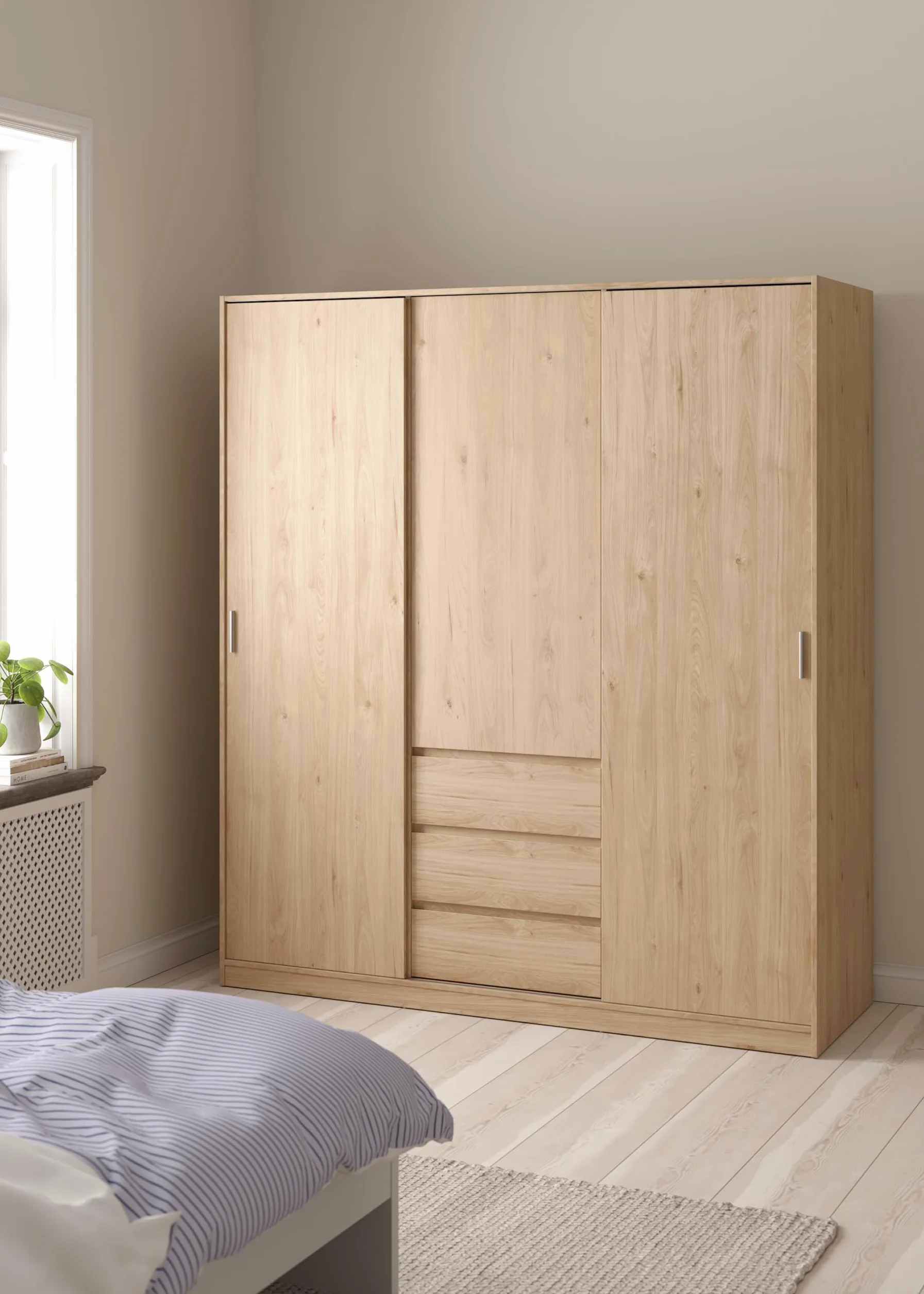 AVANTI TRENDSTORE Pollein Armadio a 2 ante scorrevoli 1 anta battente 3 cassetti legno laminato 177x200,4x60 cm