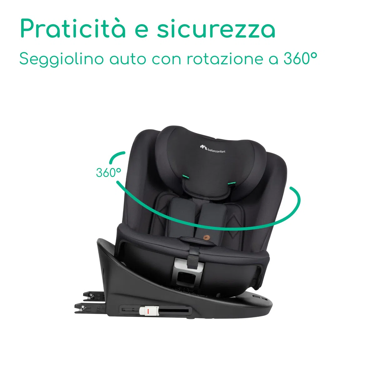 Bebeconfort RevolveFix 360 i-Size Girevole 360, Seggiolino Auto 0-36 Kg, 0-12 anni, ISOFIX con Top Tether, Seggiolino Reclinabile 6 Posizioni, 12 Posizioni Poggiatesta, Tessuti Traspiranti, Full Black