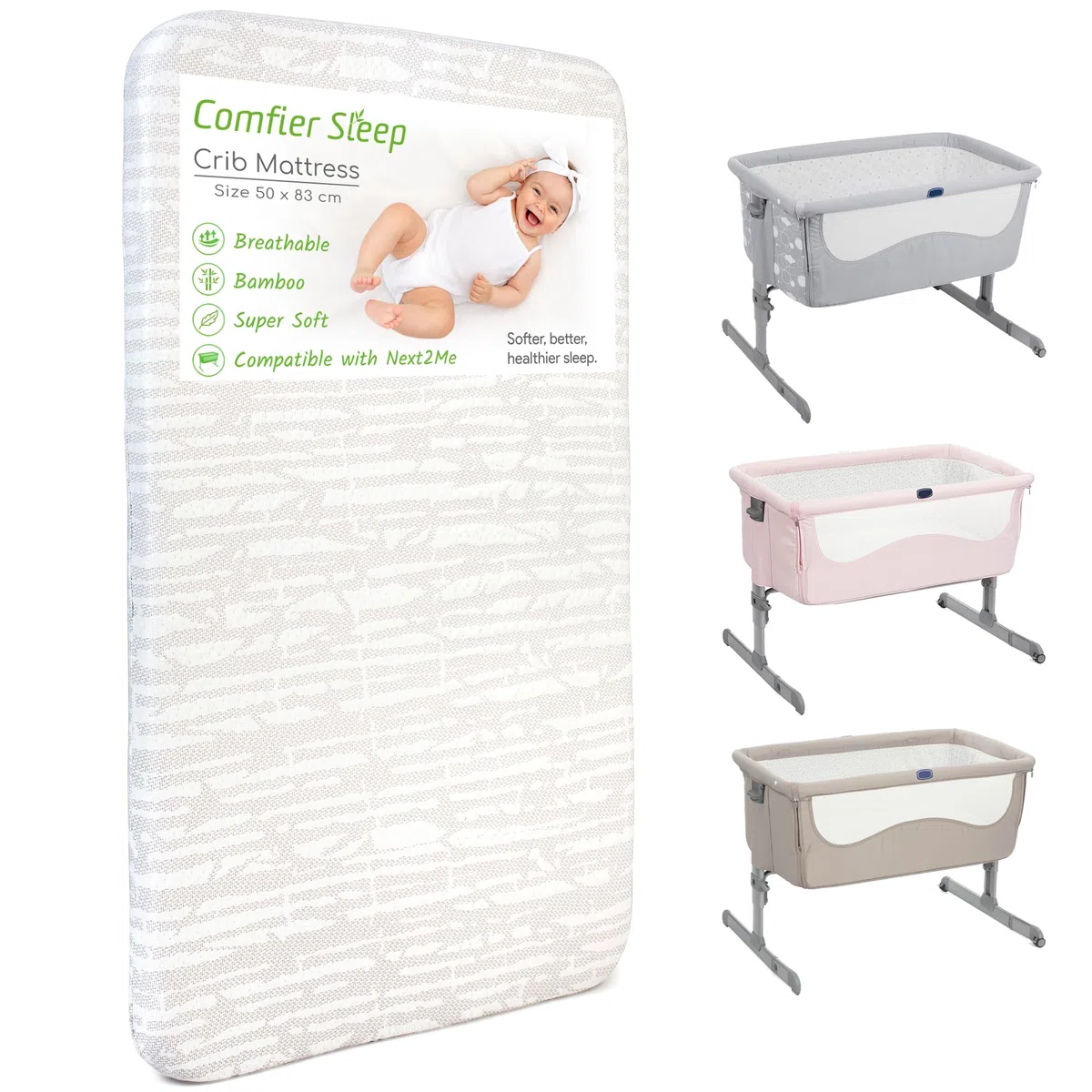 Comfier Sleep Chicco Next to Me - Materasso 50 x 83 cm, con rivestimento in bambù super morbido, si adatta perfettamente a tutti i materassi standard per culla Chicco Next to Me