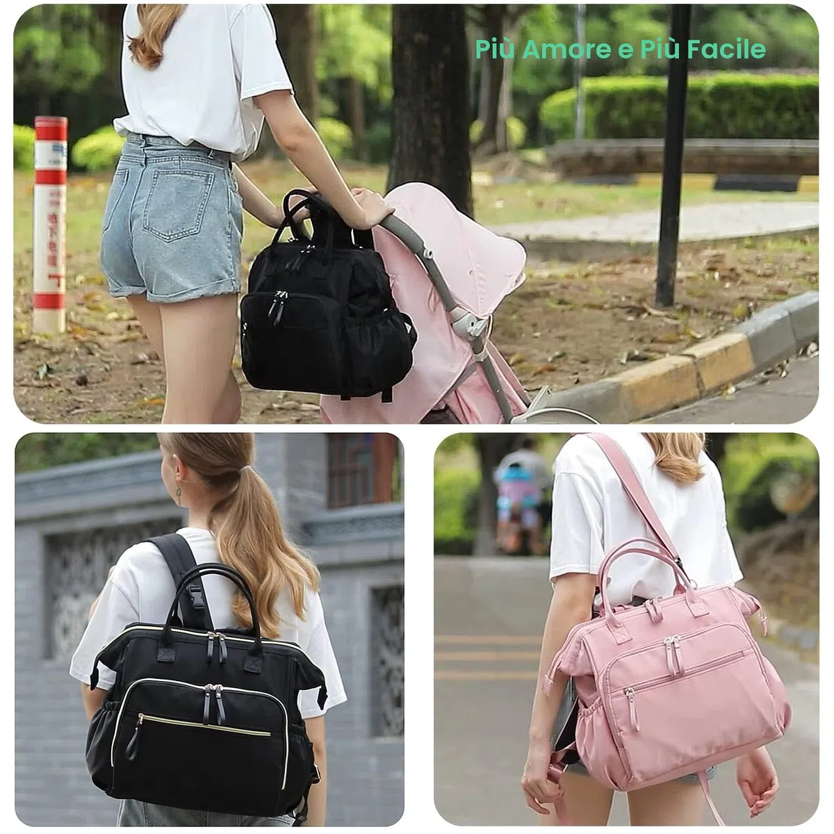 LORADI Convertible Diaper Bag Tote, Wide Open Top 14 Pockets Nappy Changing Backpack with Stroller Buckle, Water-resistant