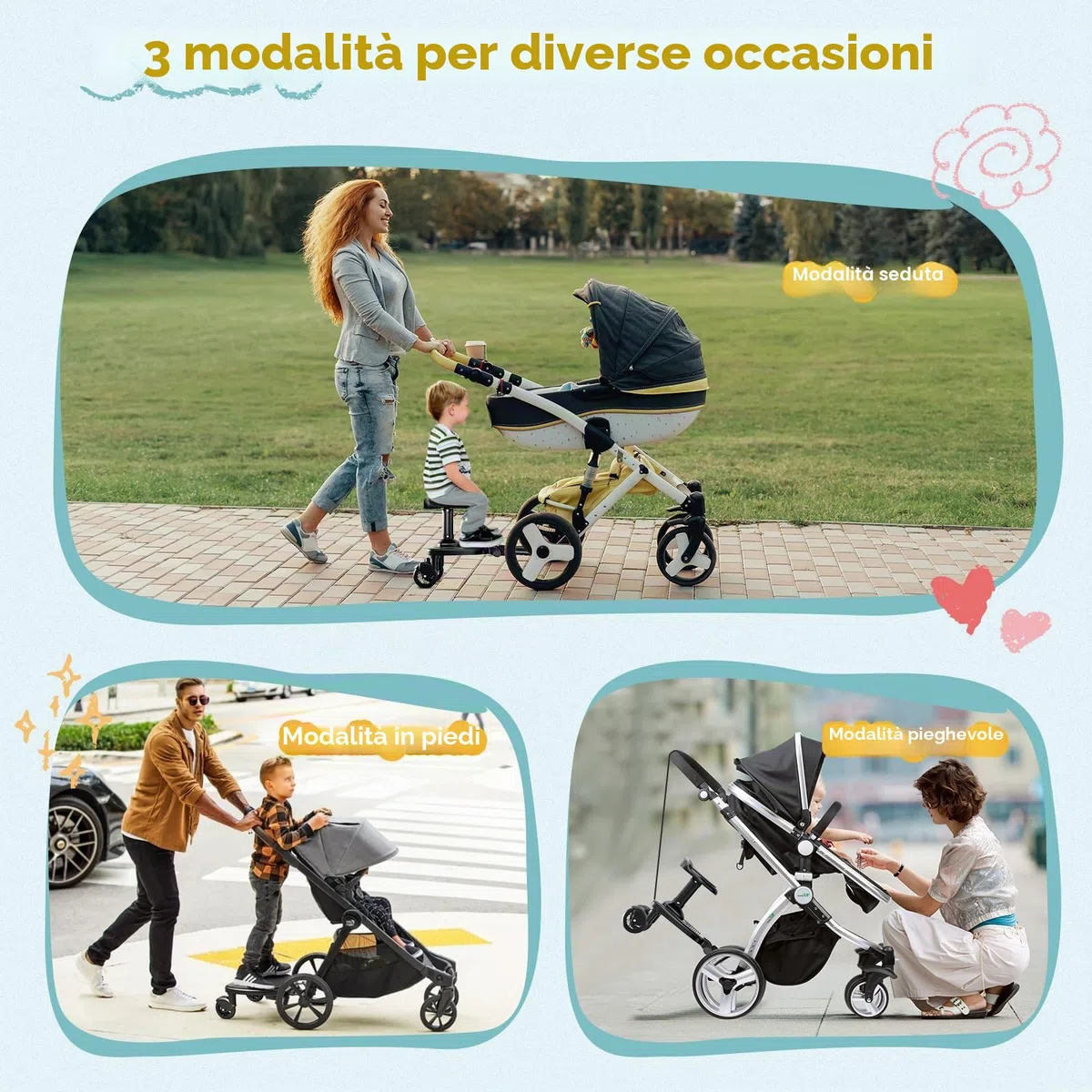 Pedana Passeggino Universale, Tavola per Bambini con Sedile più Ampio e Confortevole e Zone di Poggiapiedi più Ampie, Compatibile con il 99% Delle Carrozzine, Portata 25 kg