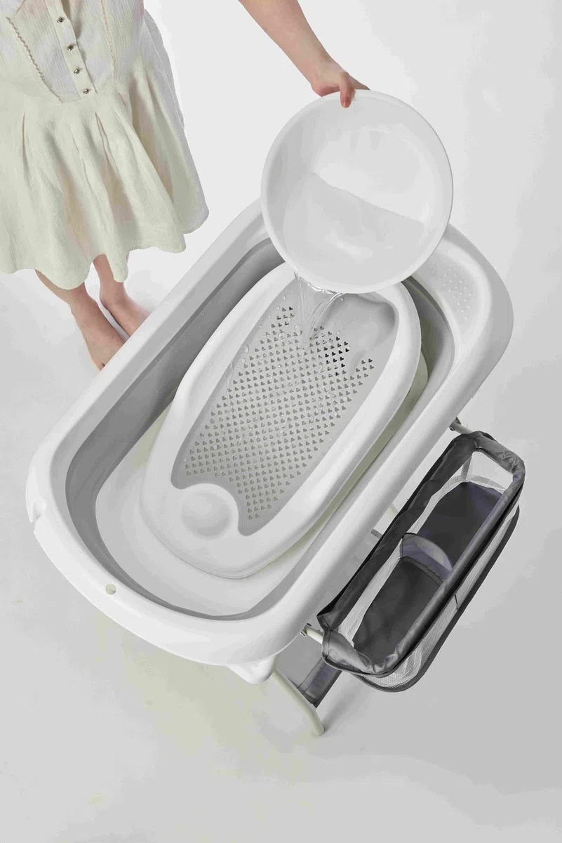Vaschetta per il bagnetto con telaio 80 cm -Vaschetta per il bagnetto con supporto Sicura per il bambino(Grau mit Badewannenablage)