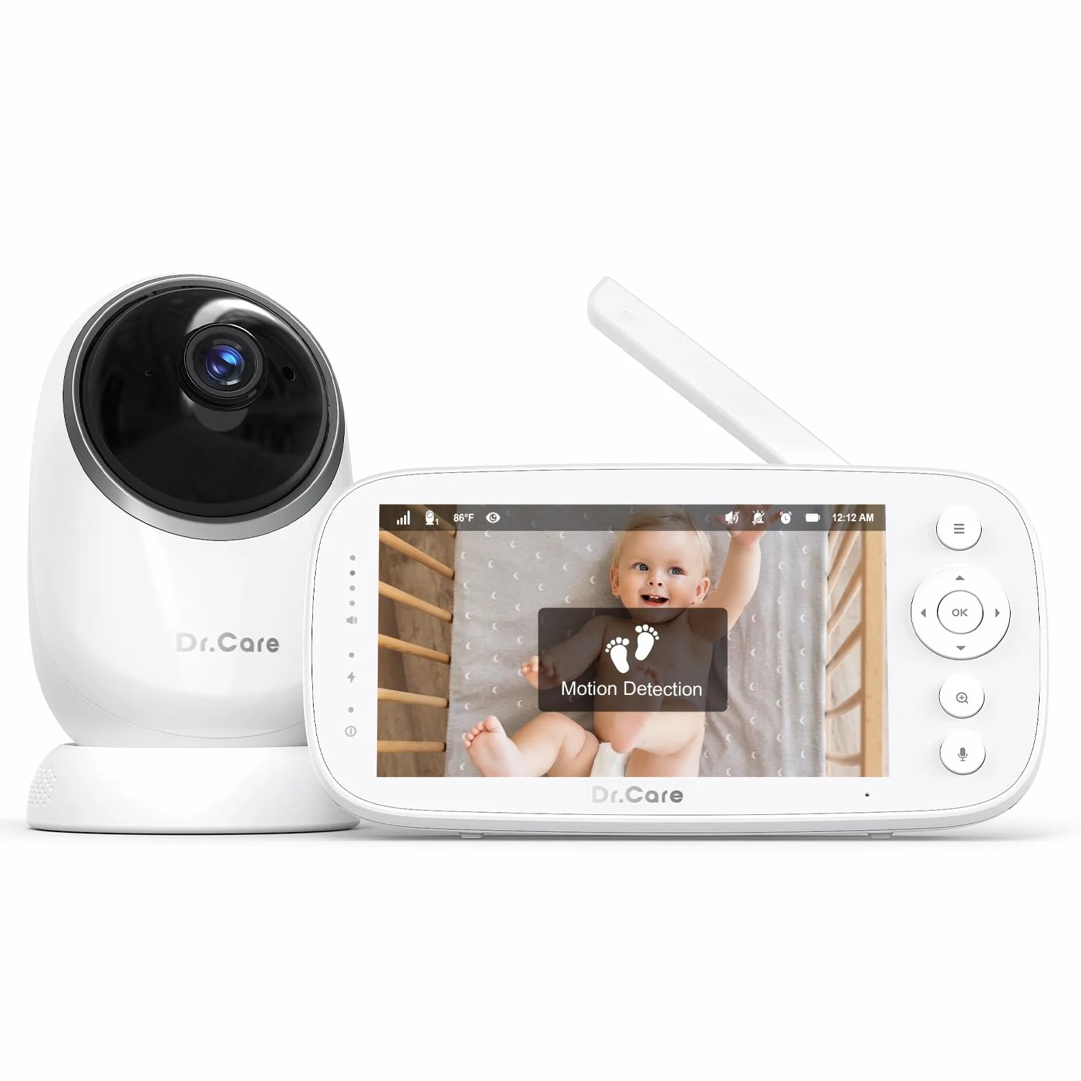 Dr.Care Baby Monitor Video e Audio – Senza WiFi a bassa radiazione, rilevamento movimenti, schermo HD 1080P da 5", visione notturna & pan-tilt, batteria lunga durata 5000mAh, VOX, audio bidirezionale