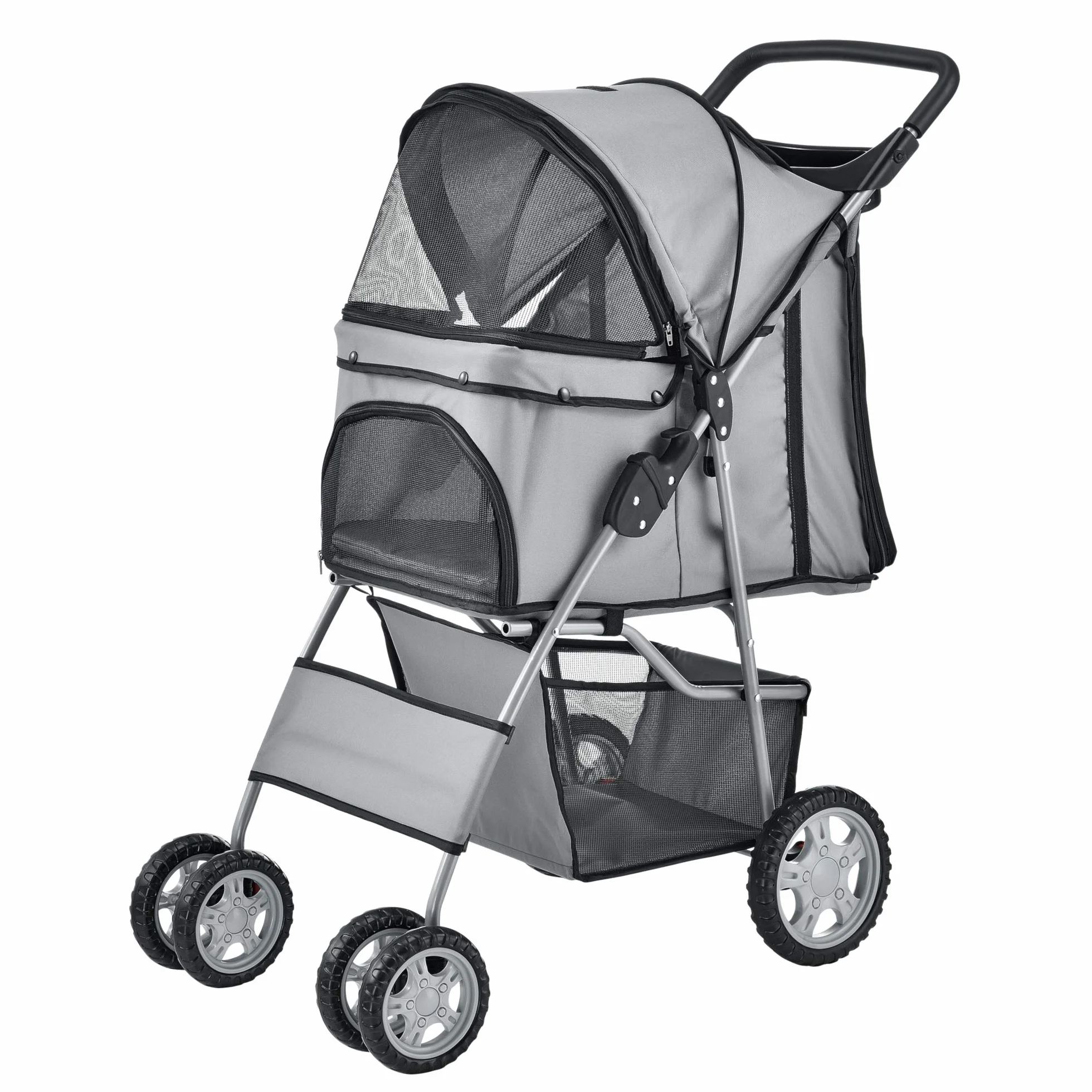 pro.tec Passeggino per Cani e Gatti Pieghevole Carrello Cabina Idrorepellente Ventilata 15 kg - Grigio