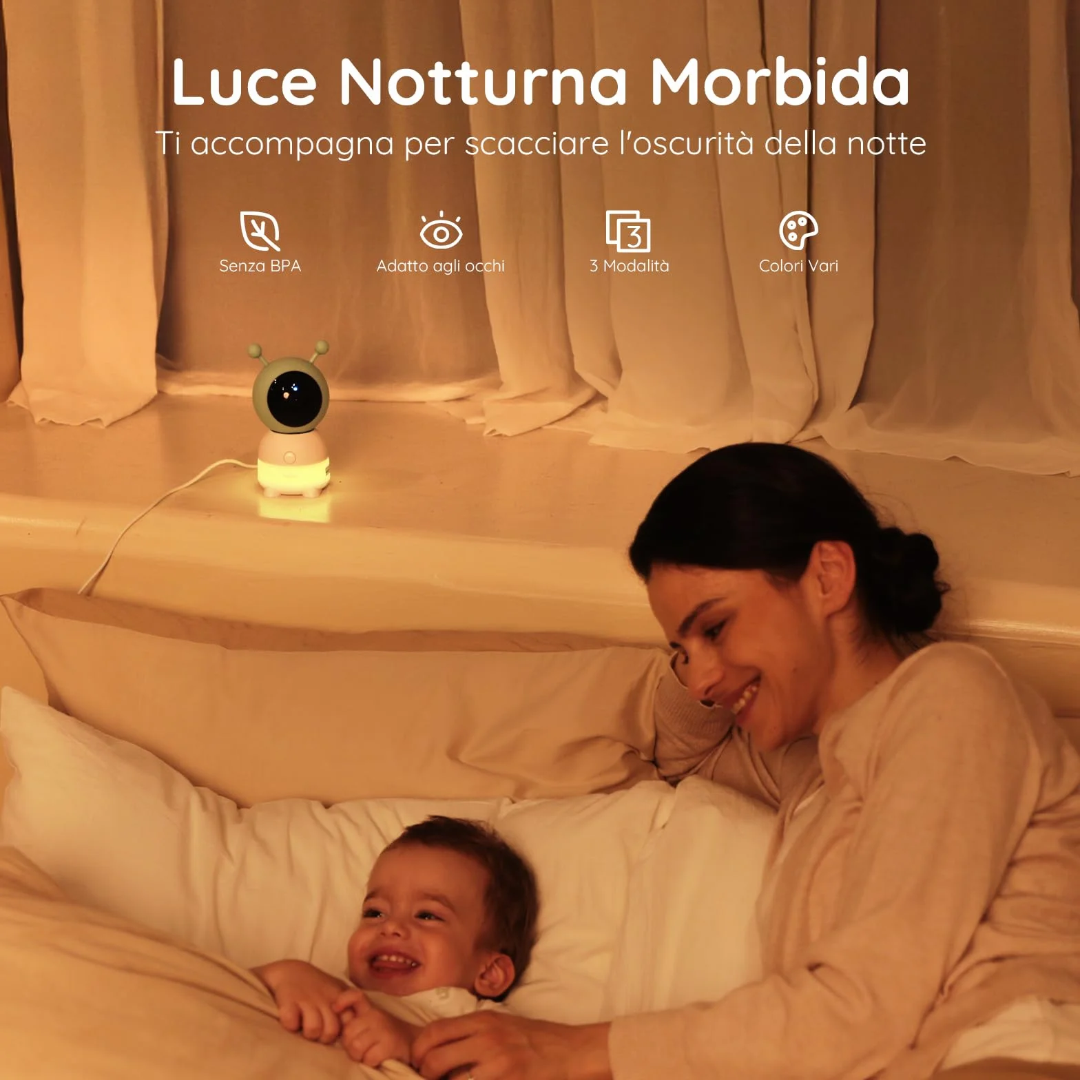 BOIFUN 2K Baby Monitor WiFi 360° con Luci Notturne, Display LCD 5" 3MP, Auto Tracking, Rilevamento Movimento e Suono IA