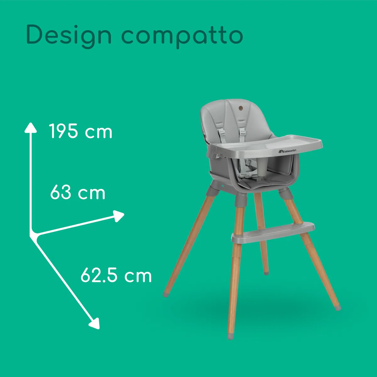 Bebeconfort Avista 2, Seggiolone Pappa 4 in 1, 6 mesi - 4 anni (60 kg), Seggiolone Evolutivo, Rialzo Sedia Bambini, Sedia e Sgabello, Seduta Imbottita, Vassoio Regolabile 3 posizioni, Tinted Grey