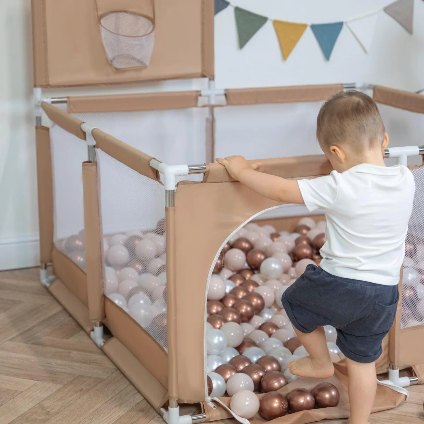 Selonis Recinto Per Bambini Con 200 Palline Colorate 6 Cm, Beige: Turchese Scuro/Beige Pastello/Perla