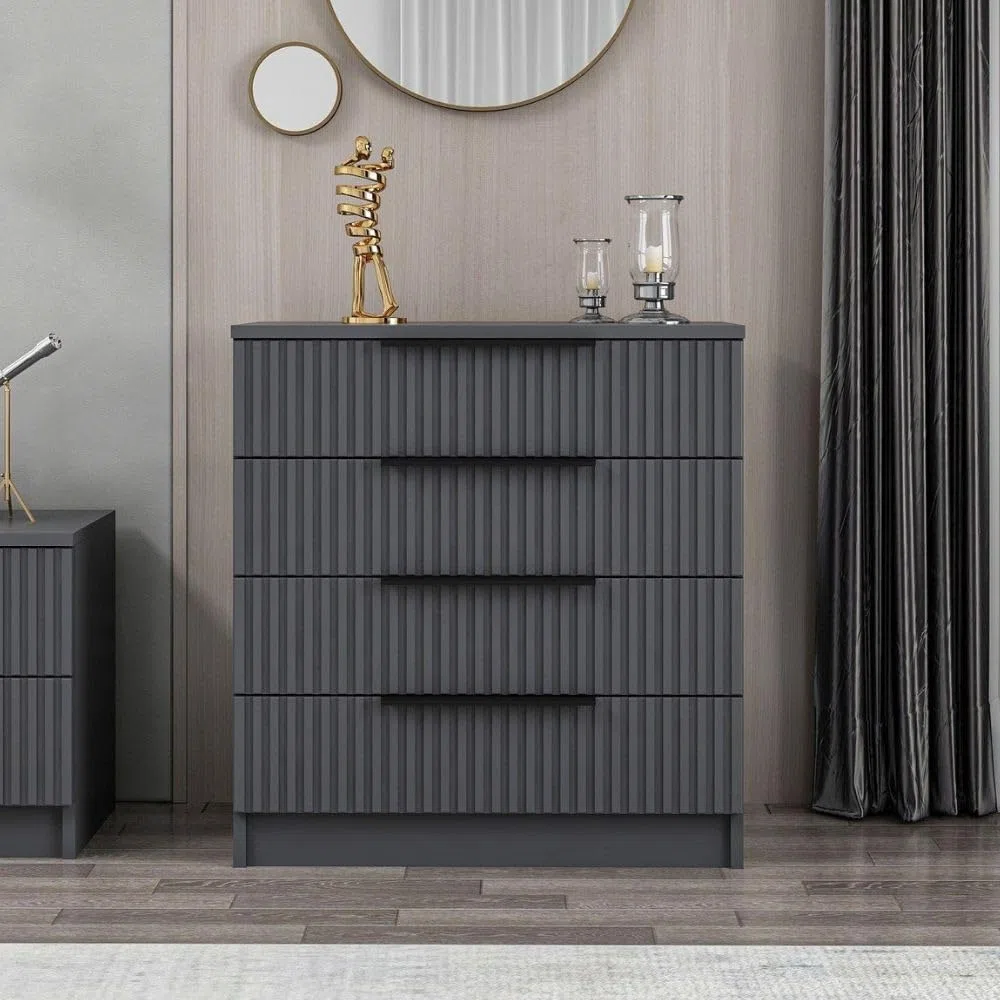 Cassettiera 4 cassetti Kale Antracite Effetto cannettato 72x42x77H