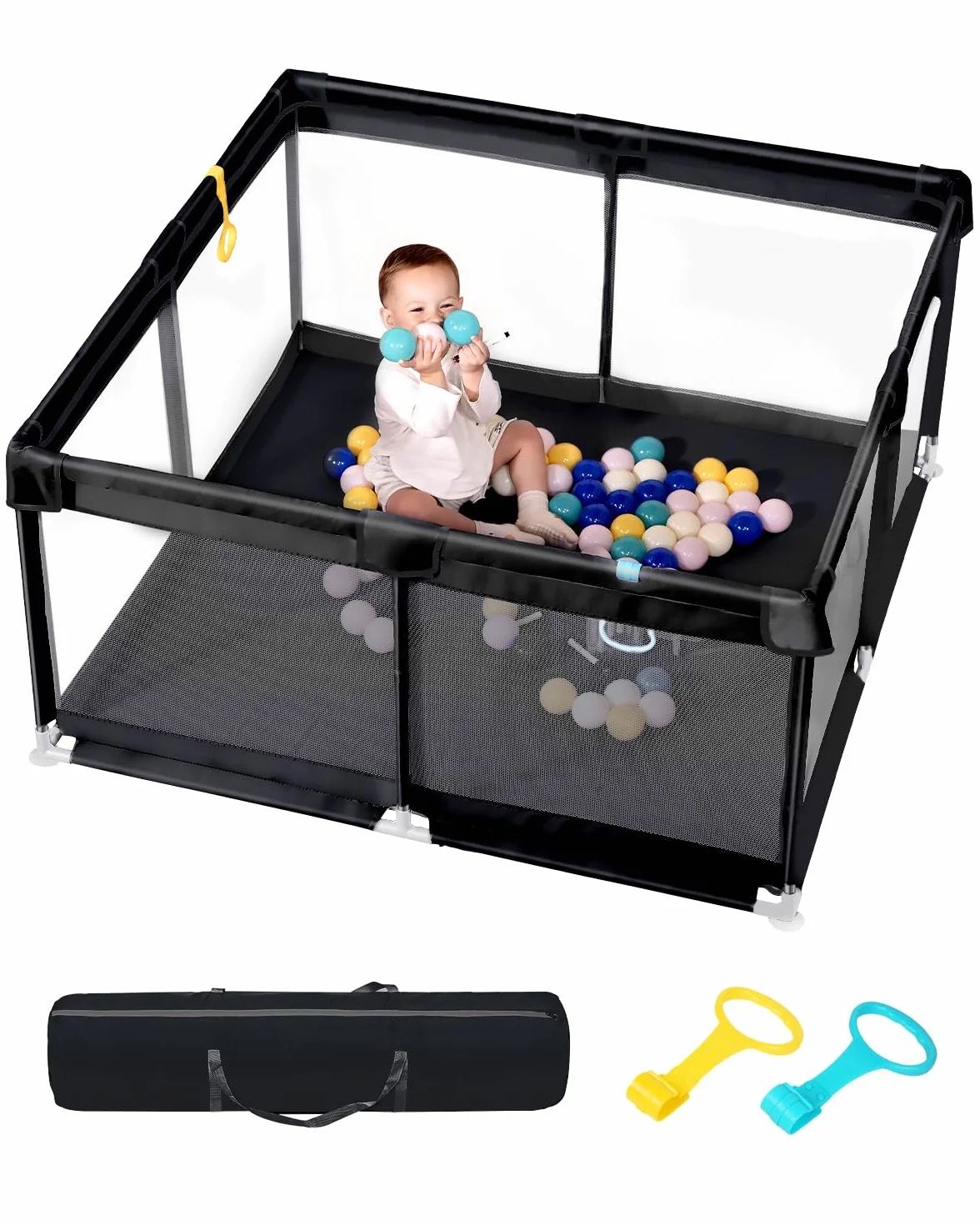 derimkcoa Box per bambini, grande recinto di sicurezza per bambini e bambini, per interni ed esterni, con ventose antiscivolo e cerniera (130 x 130 x 66 cm, nero)