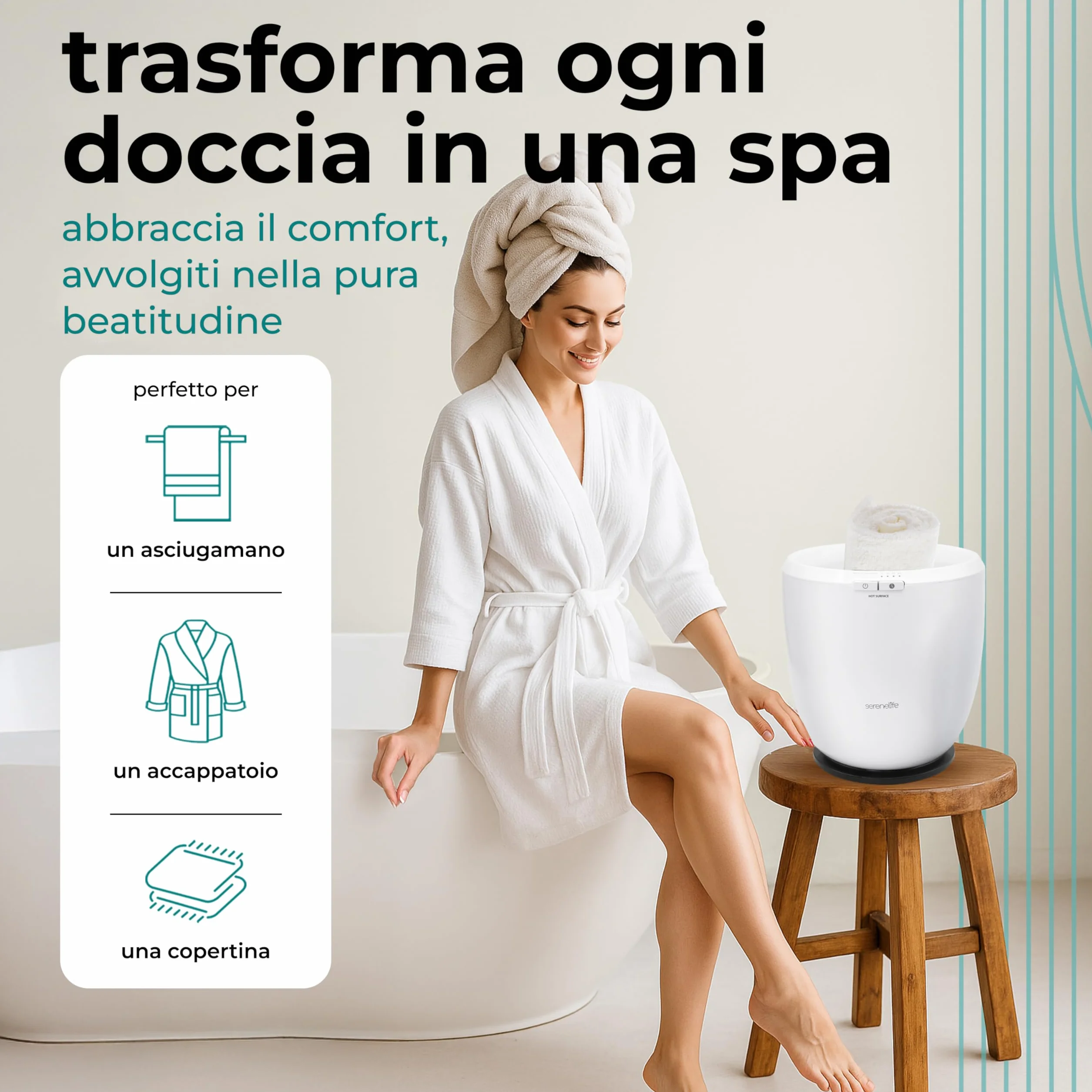 SereneLife Scaldasalviette Elettrico 12L 500W Autospegnimento Asciugamano Coperta Accappatoio