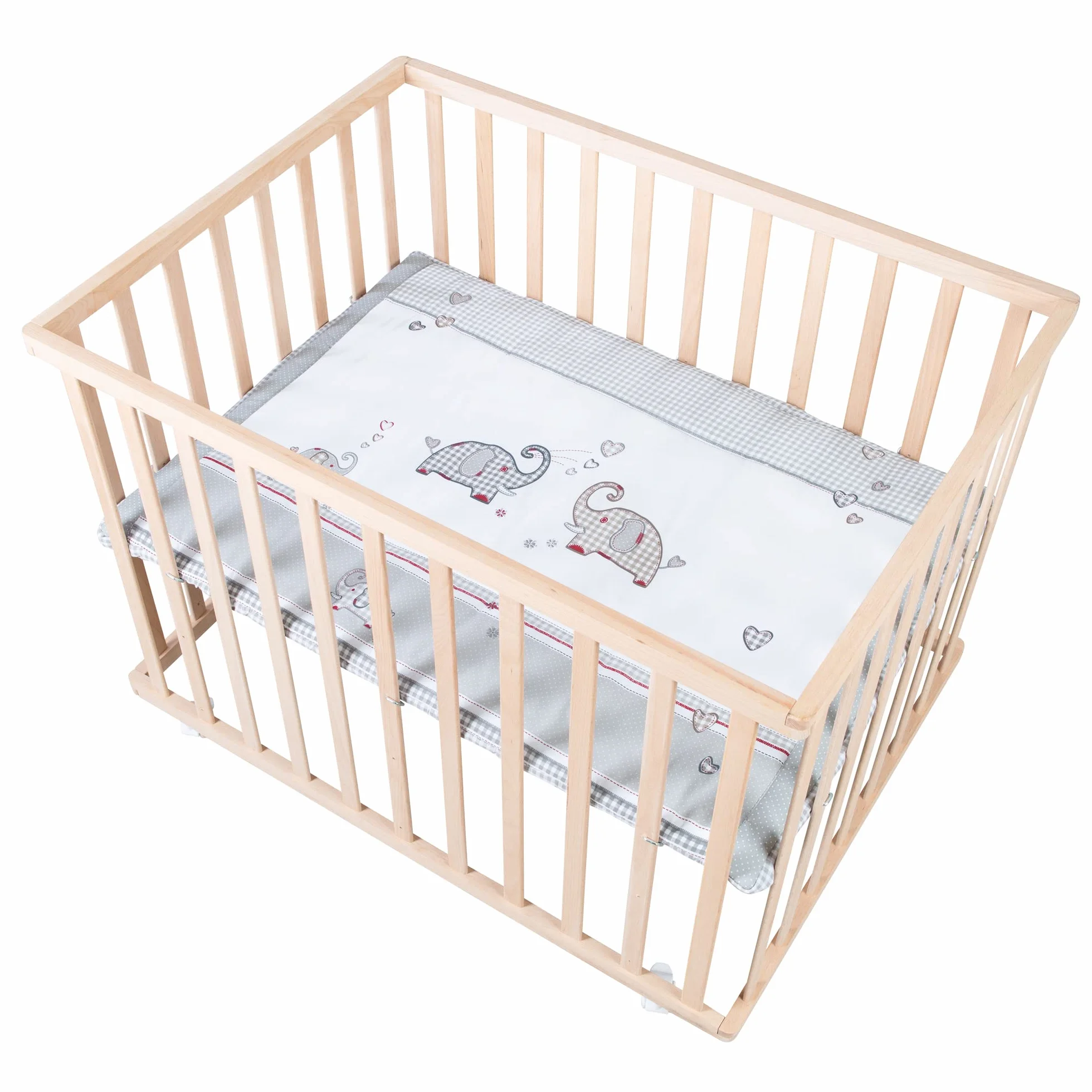 roba Box Rettangolare per Bambini Jumbo Twins - 75 x 100 cm - con Materassino e Ruote con Freni - 3 Altezze Regolabili - 0-24 Mesi - Legno Naturale