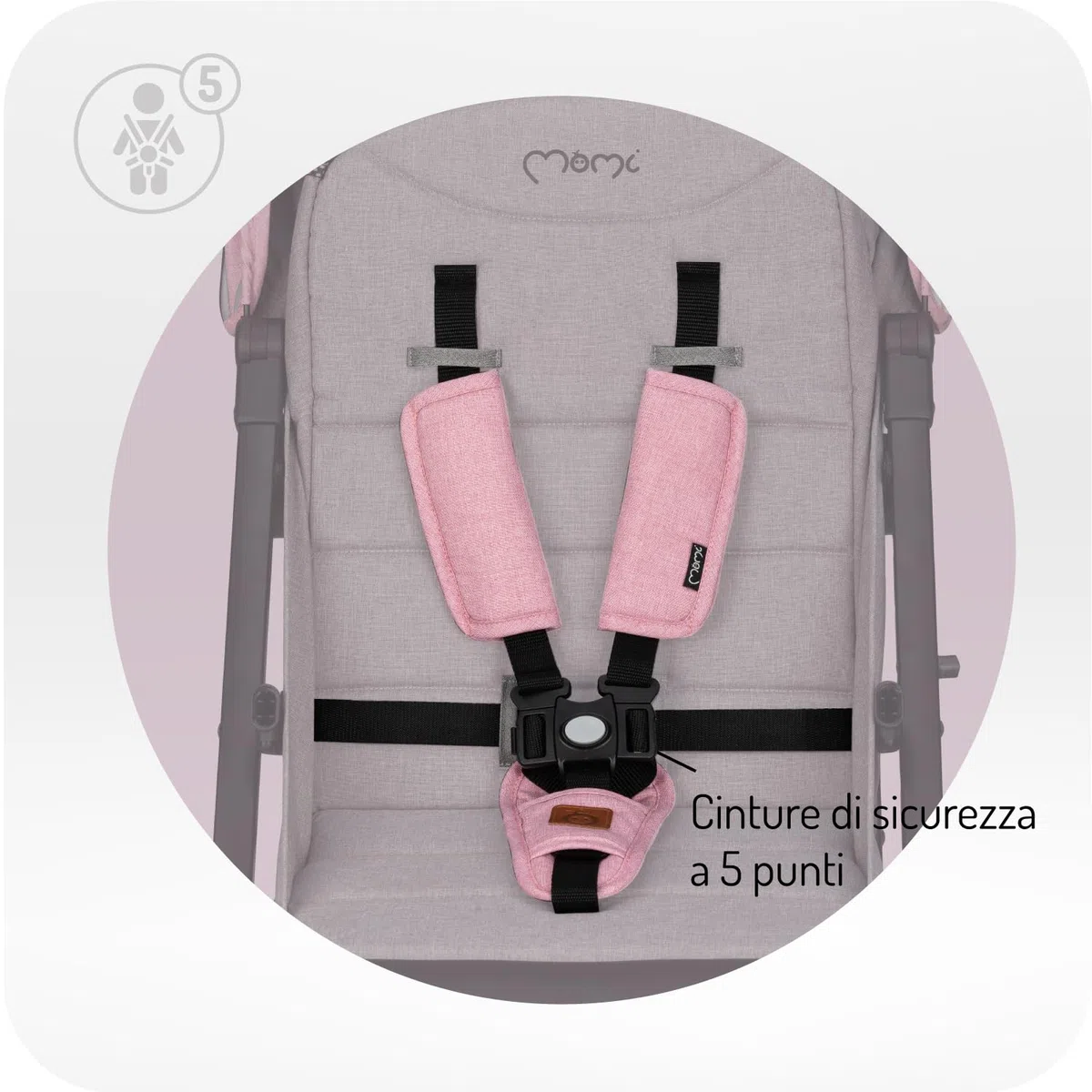 MoMi ESTELLE LIGHT PLUS Passeggino a partire da 6 mesi (fino a 22 kg), pieghevole con cintura di sicurezza a 5 punti, cestino porta spesa e funzione di apertura, manico telescopico per il traino