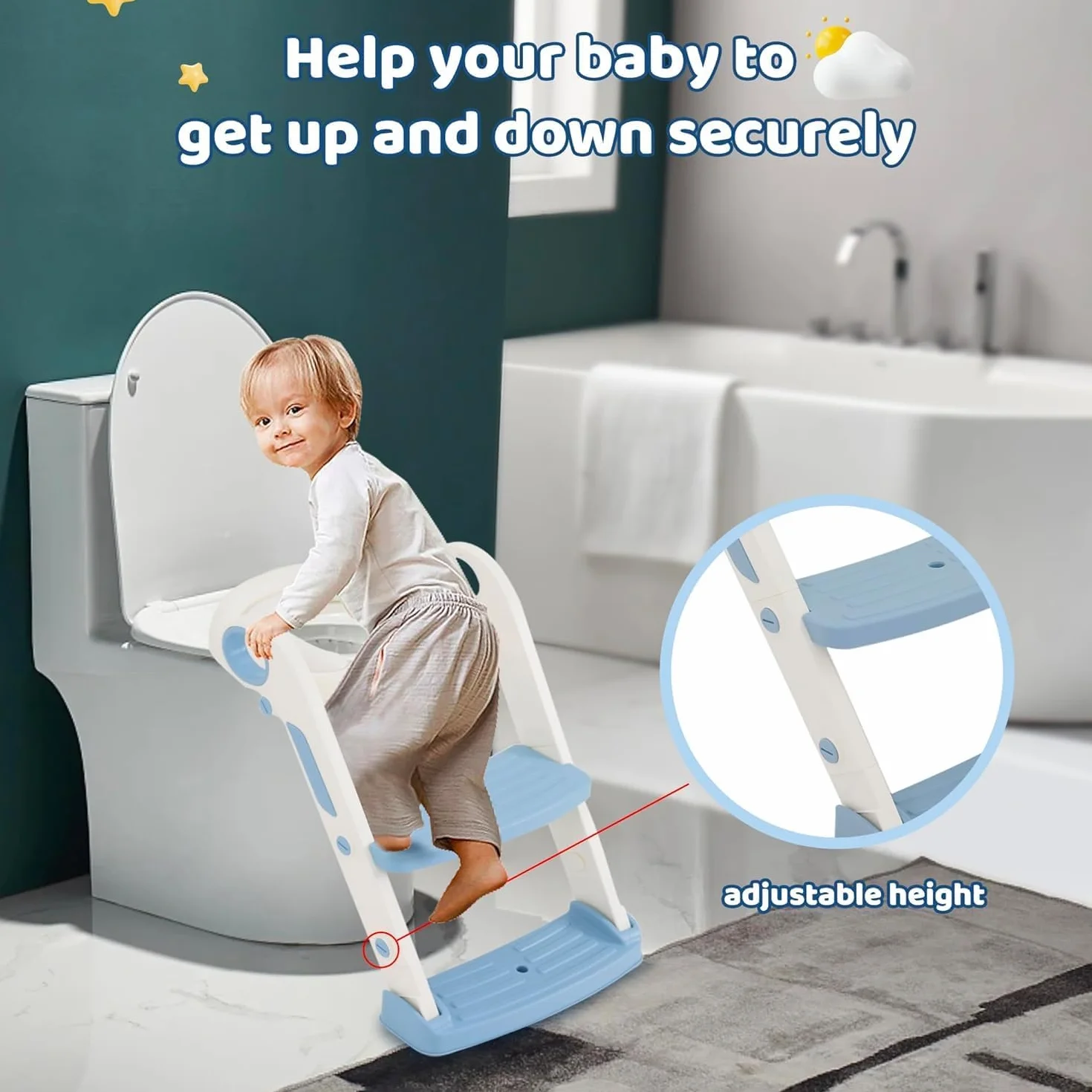 Sedile WC per bambini con scale, sedile WC per bambini e bambine, regolabile in altezza e pieghevole, per bambini