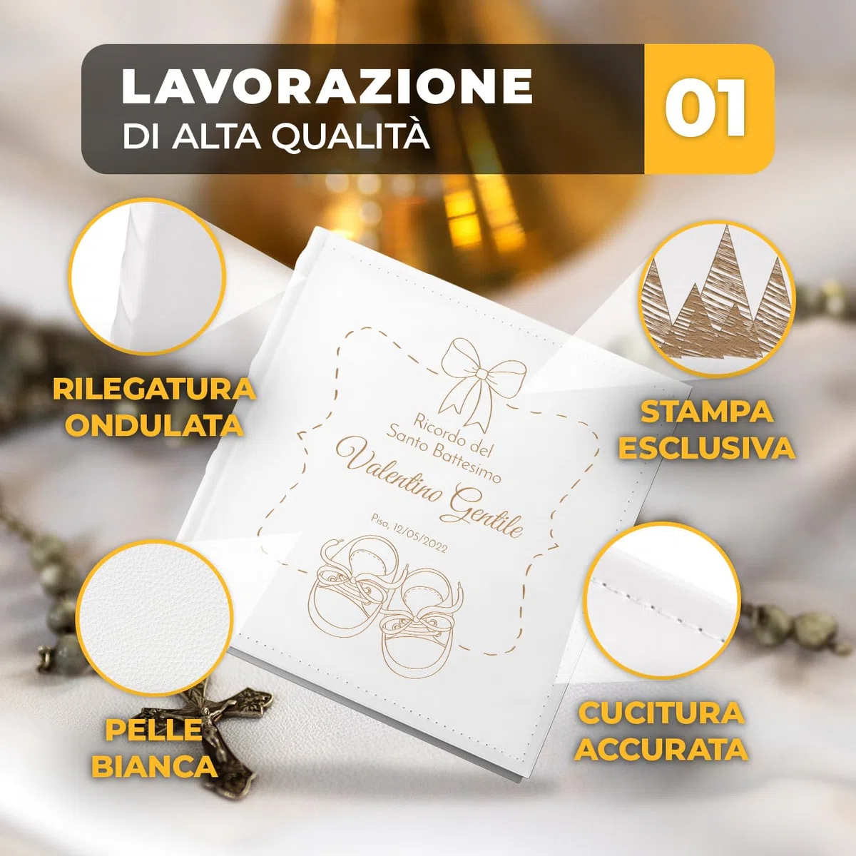 Maverton Album Fotografico - Copertina in Pelle Sintetica Personalizzata con Stampa - 100 Pagine con Tasche - 200 foto 10x15cm - regali neonato, regali bambini