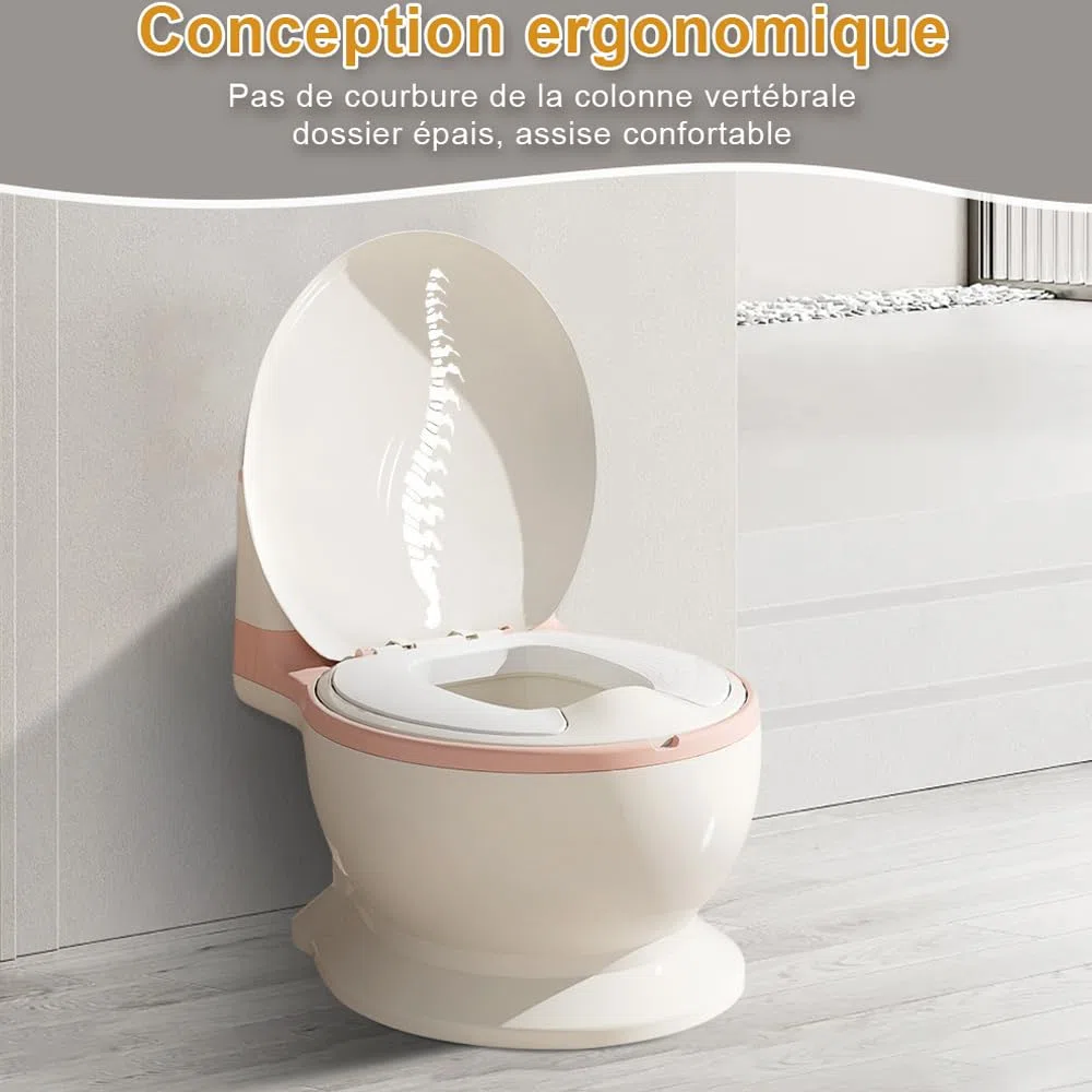 Vasetto da bagno musicale per l'apprendimento della pulizia di 1-4 anni - WC per bambini e neonati - confortevole anti scivolo con rumore di caccia e musica, 50 kg, contenitore rimovibile - rosa - 1