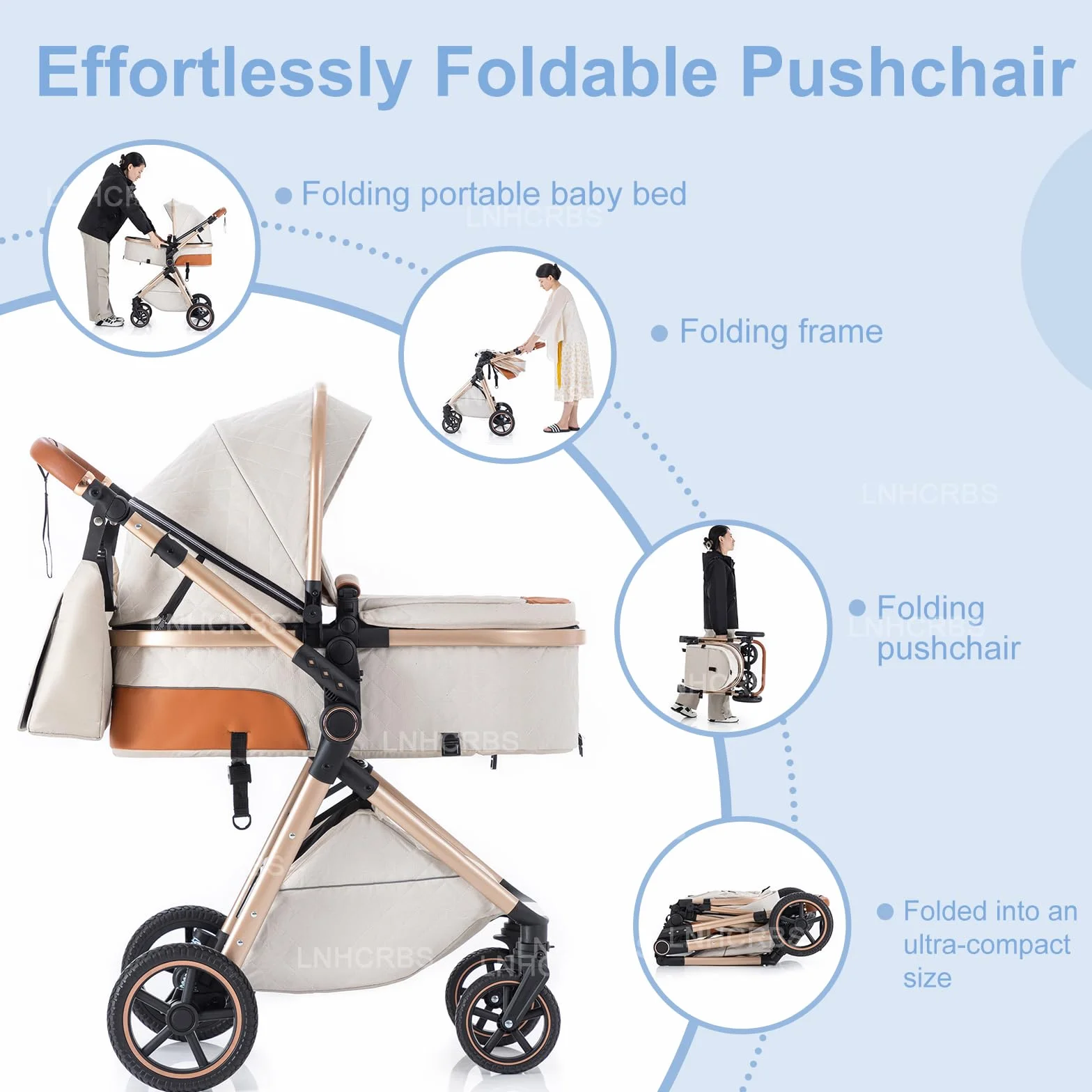 Passeggino 3 in 1 Trio Sistema di Viaggio Reversibile con Seggiolino Auto Maniglia Regolabile Ruote Anteriori Bloccabili per Neonati 0-3 Anni