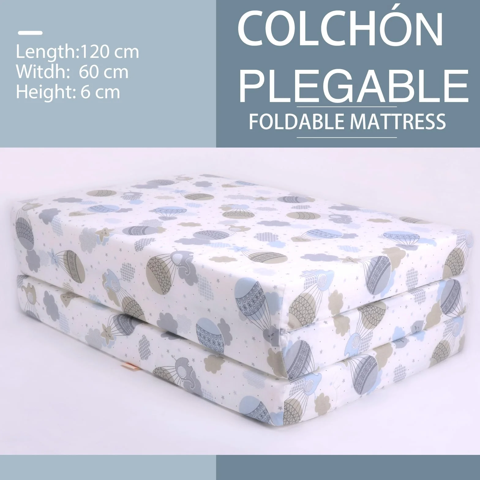 PEKITAS Materasso Per Lettino 60x120 cm Altezza 6 cm Da Viaggio Pieghevole Con Borsa Per Il Trasporto Del bambino Fodera Rimovibile Lavabile, Traspirante, stampa palloncino verde