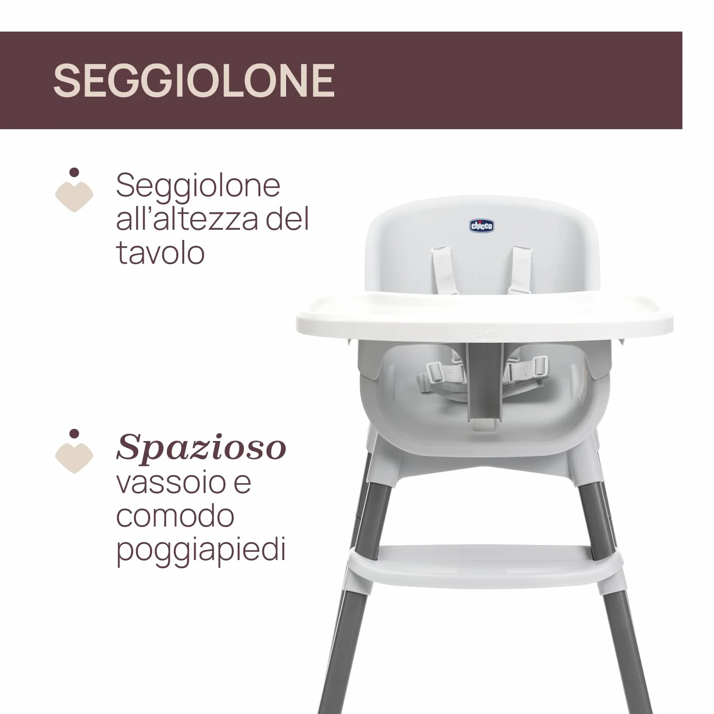 Chicco Seggiolone Evolutivo Pappa per Bambini 6 mesi 40 kg Richiudibile Seduta Lavabile Cintura 5 Punti Vassoio Rimovibile Compatto Leggero