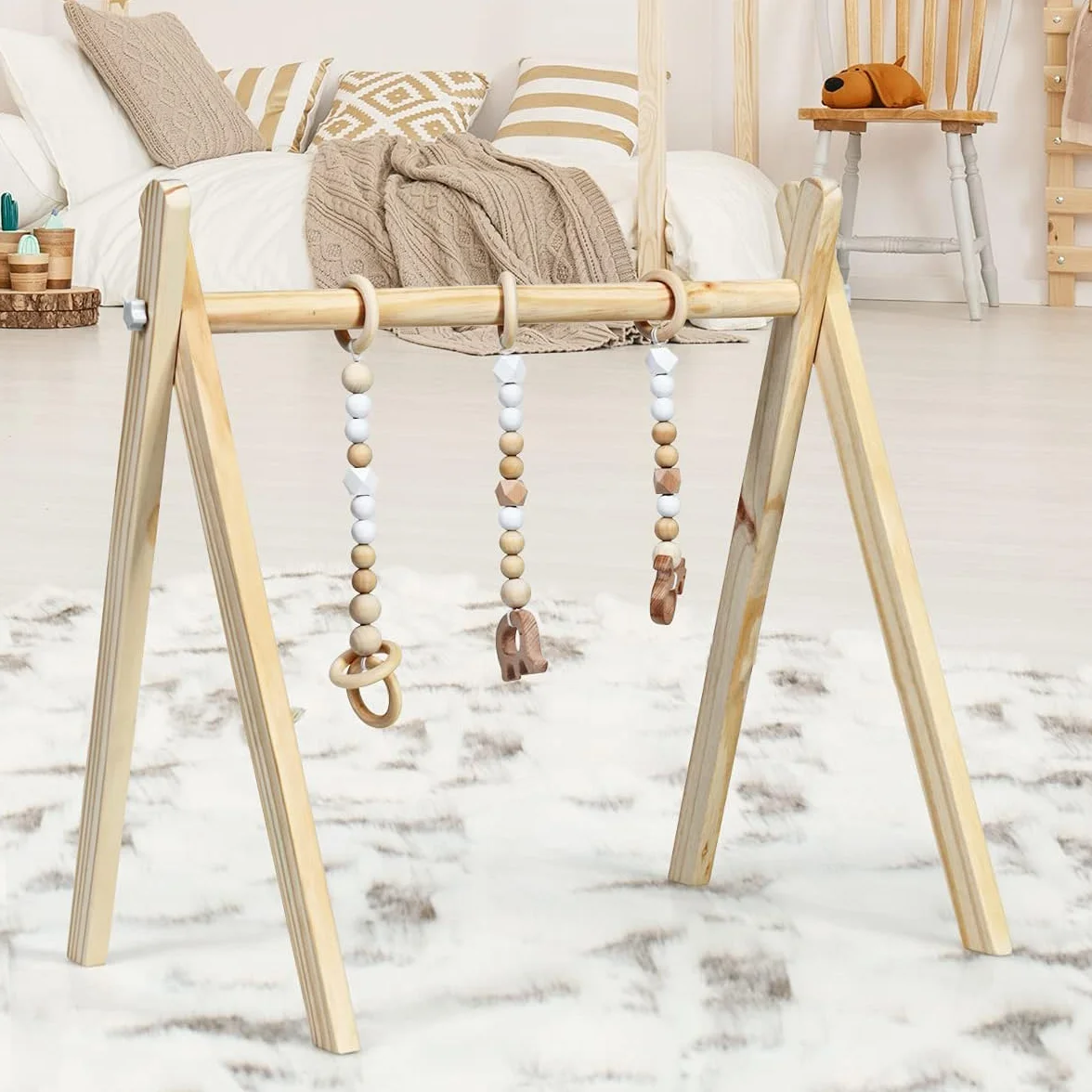 Palestrina Neonato Legno Montessori RELAX4LIFE con 3 Catene Diverse Rimovibili Baby Gym Multifunzione