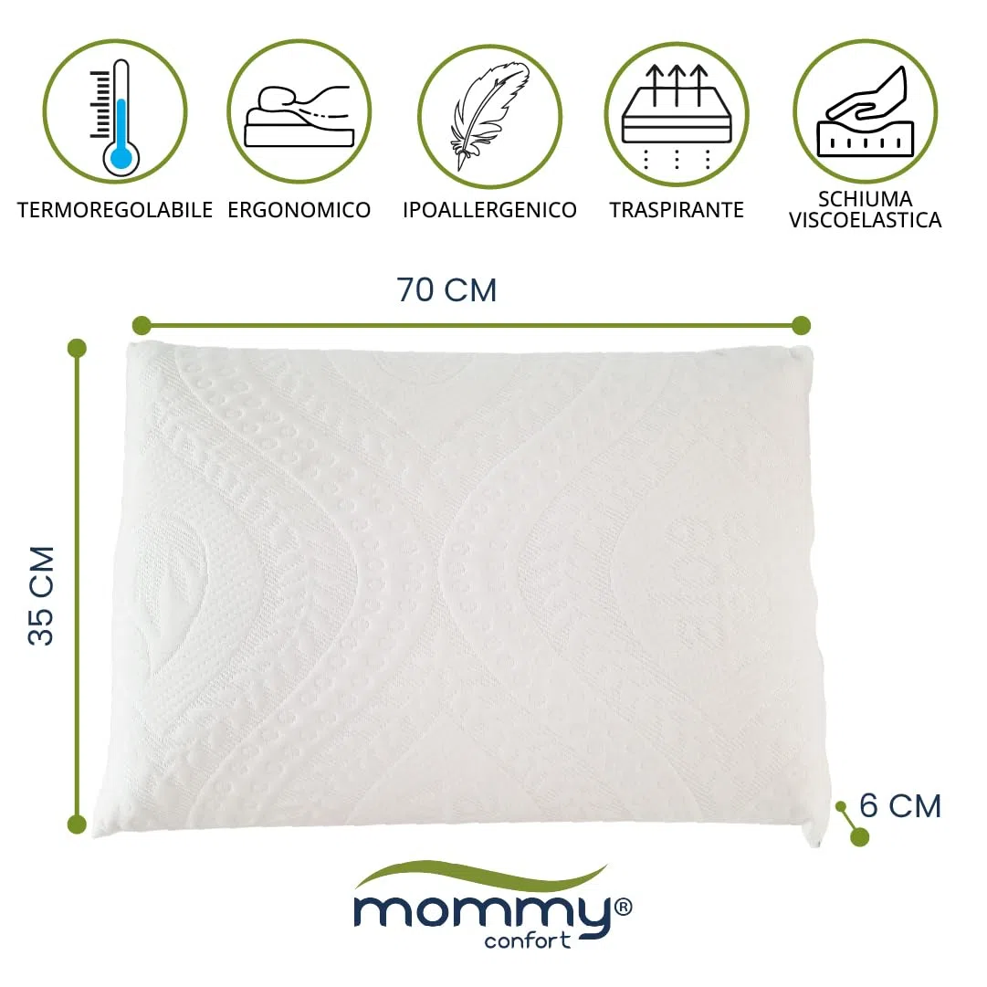 Cuscino Bambini Viscoelastico 70X35X6 Ergonomico Traspirante Ipoallergenico Morbido Lavabile Supporto Cervicale Età 2 a 8 Anni Per Lettino E Letto Singolo 90X190 Oeko Tex