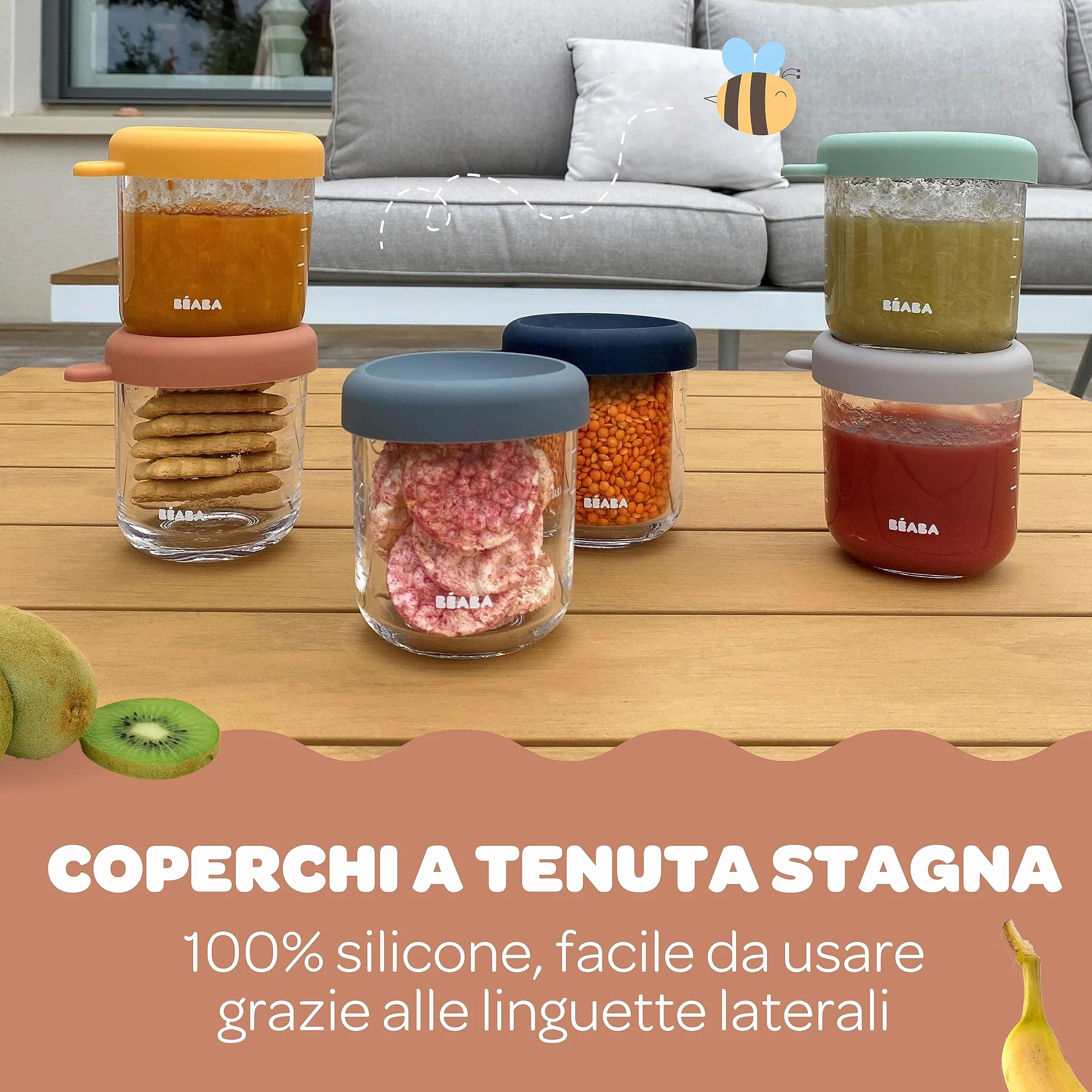 BÉABA Set 6 Vasetti Vetro Conservazione Pappe 250 ml Termoresistente