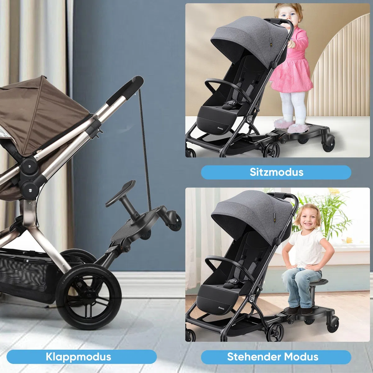 Mevip Pedana Passeggino Universale, Passeggino Universale con Sedile, Tavola Passeggino con Fune di Sospensione, Accessorio per Passeggino per Bambini di 2-6 Anni (25 kg)