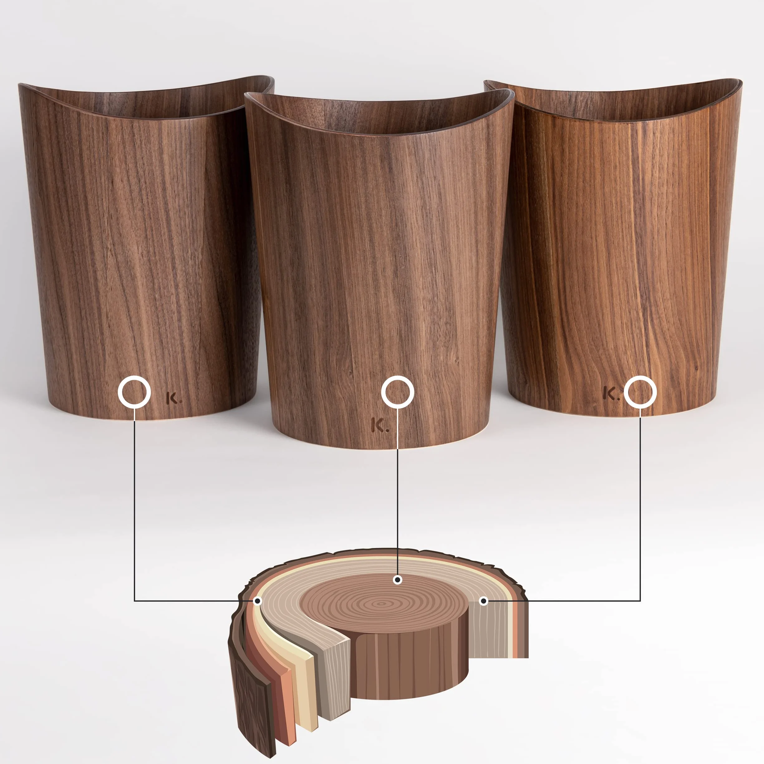 Kazai Cestino Gettacarte in Vero Legno Börje 9 Litri Noce
