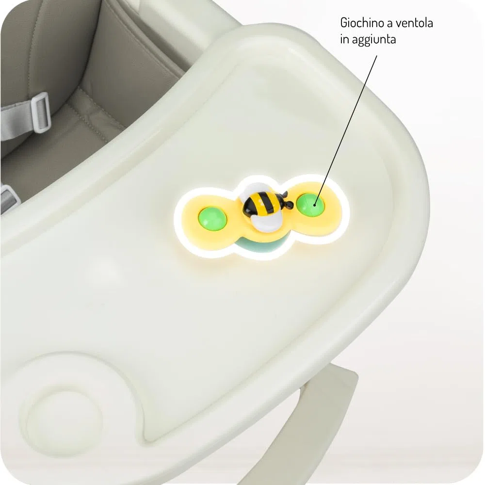 MoMi Seggiolone Pappa Evolutivo 3 in 1 - Sedia Evolutiva per Bambini da 6 a 36 Mesi - Cinture di sicurezza, Rivestimento in ecopelle, Poggiapiedi, Portabicchiere, Gioco con Ventosa - Grigio