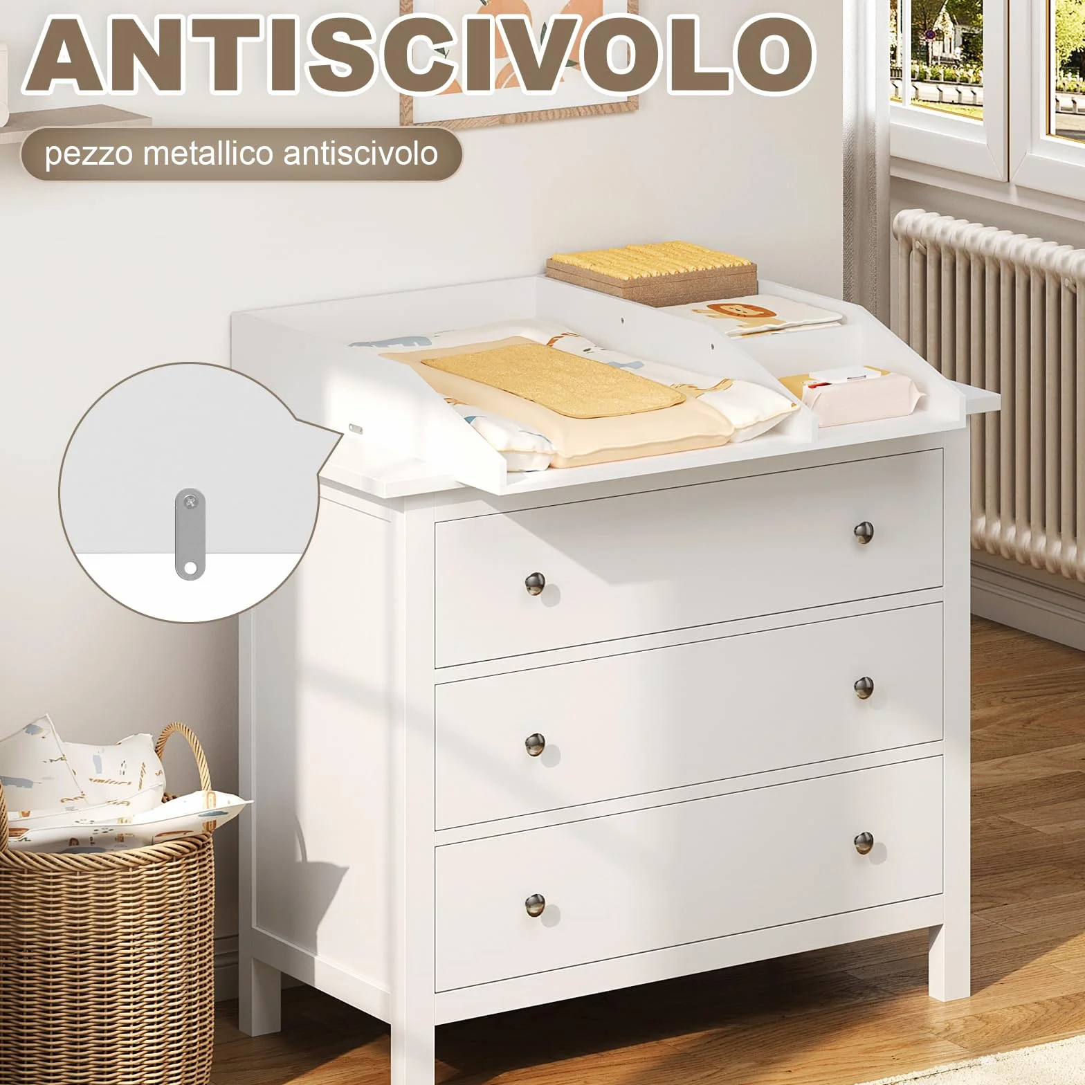 WOLTU Fasciatoio per Cassettiera in MDF 80x74,5x13,5 cm Salvaspazio Altezza Regolabile Bianco