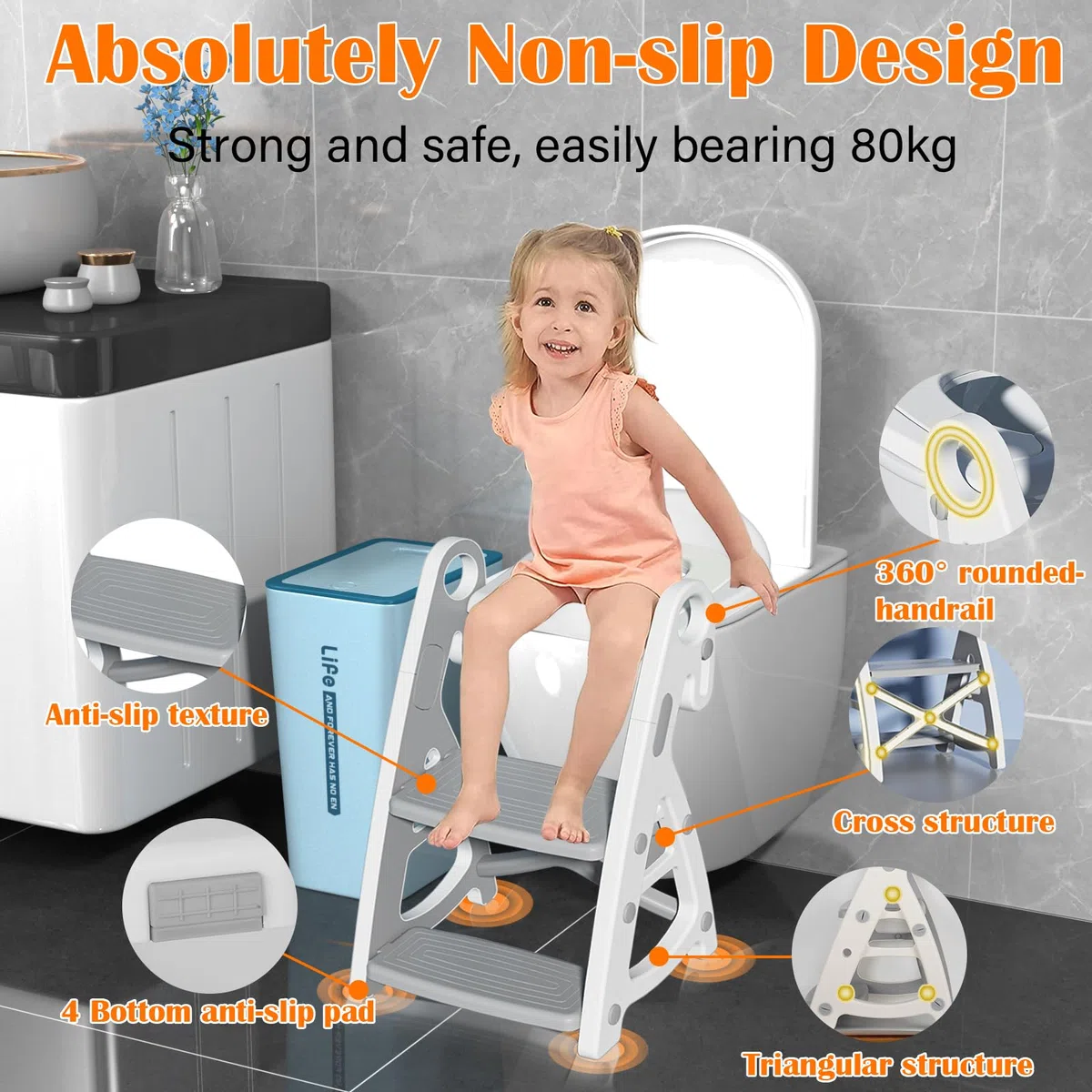 Withosent Riduttore WC Bambini con Scaletta, Altezza Regolabile Scaletta WC con PU Imbottita, Pieghevole 2-in-1 Scaletta Bambini, Riduttore Water con Pedana Antiscivolo per Ragazzi, Ragazze