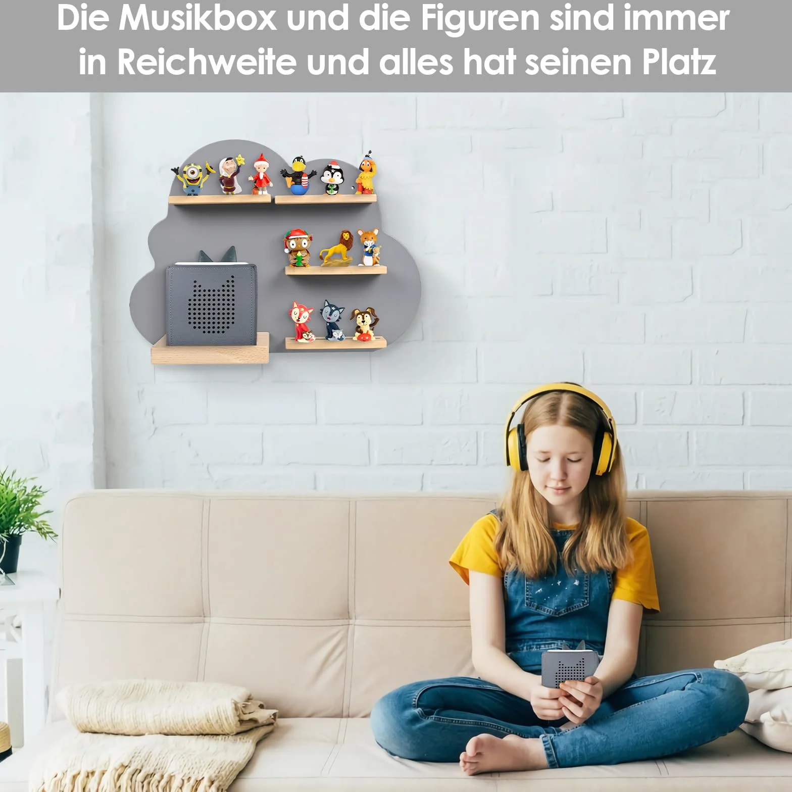 Mensola per bambini compatibile con Toniebox e Tonies oltre 15 personaggi - Mensola da parete scatola musicale per giocare e collezionare cameretta